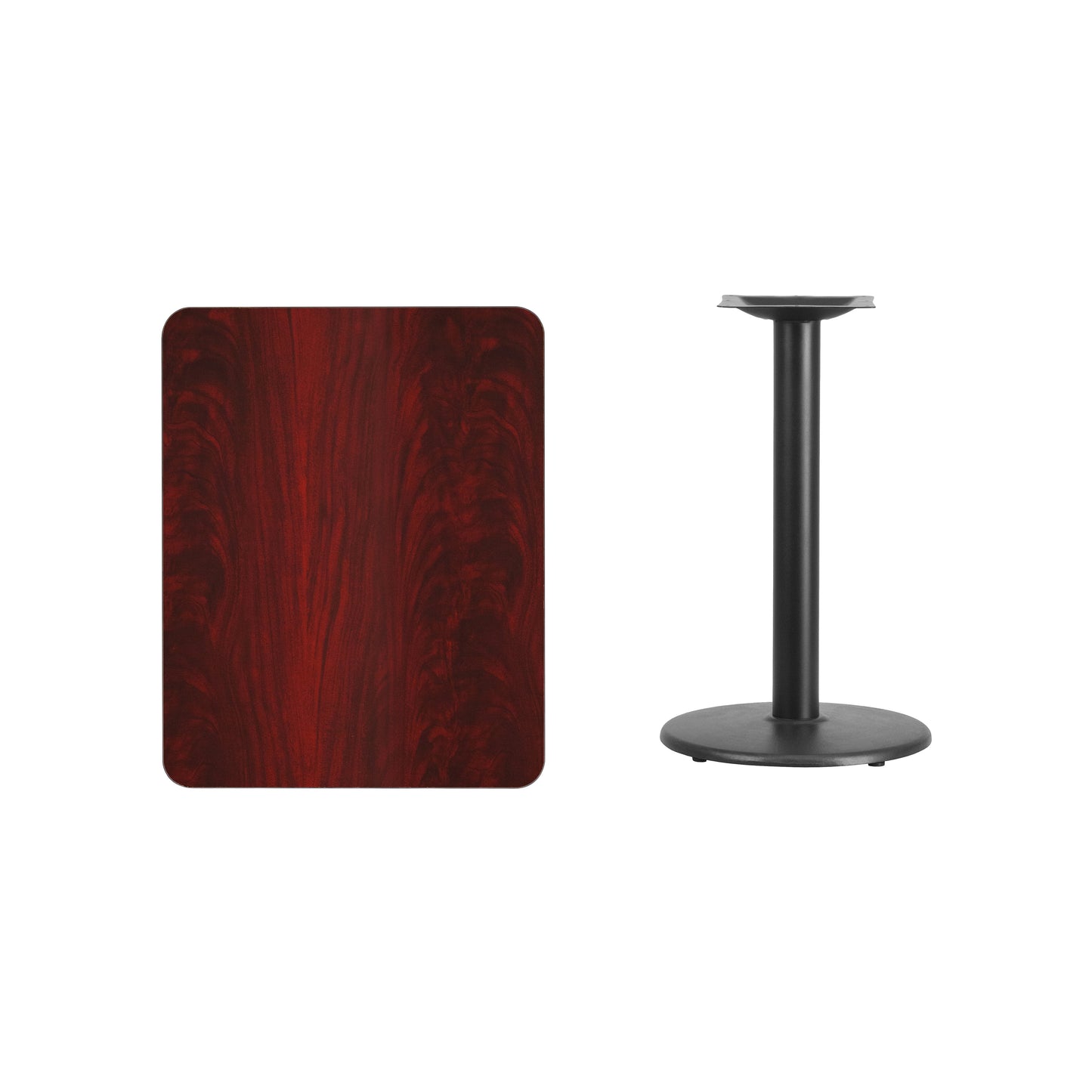 Graniss 24'' x 30'' Rectangular Mahogany Laminate Table Top with 18'' Round Table Height Base Mahogany