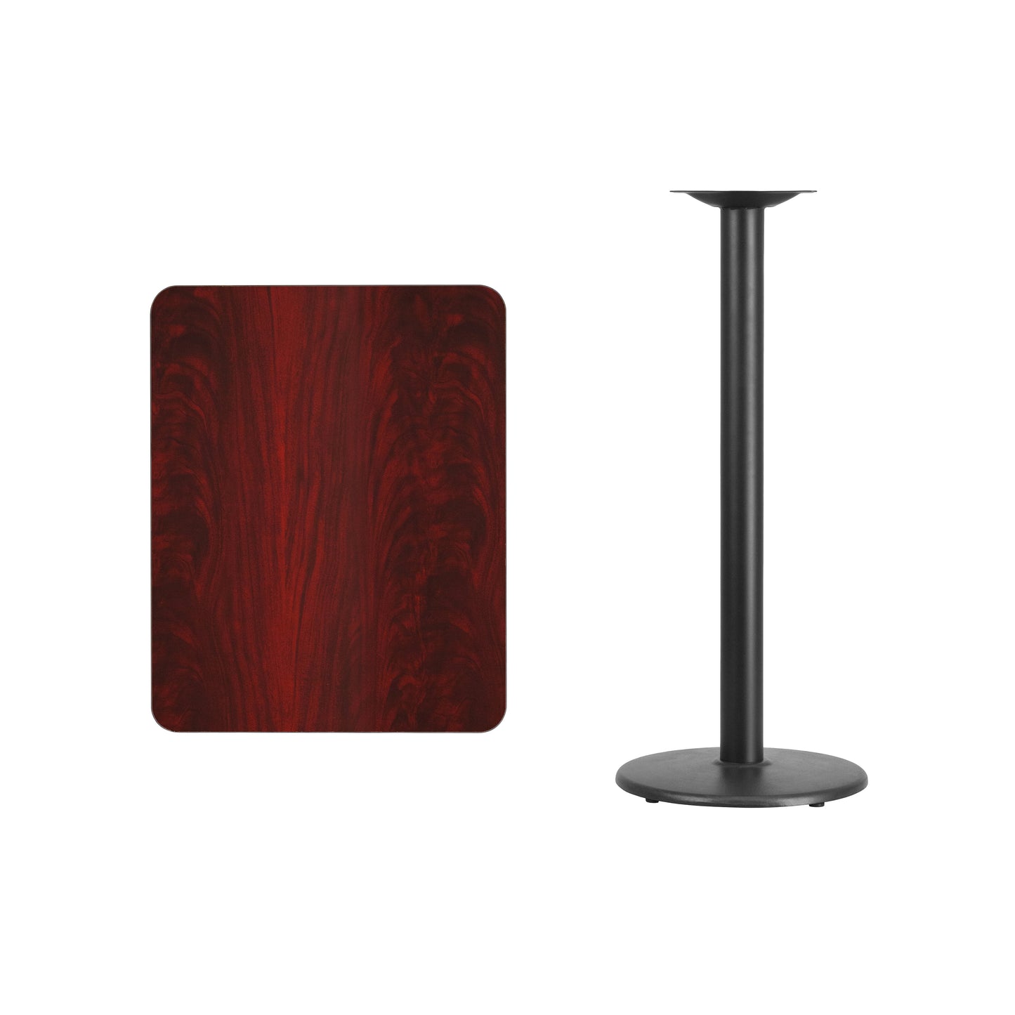 Stiles 24'' x 30'' Rectangular Mahogany Laminate Table Top with 18'' Round Bar Height Table Base Mahogany