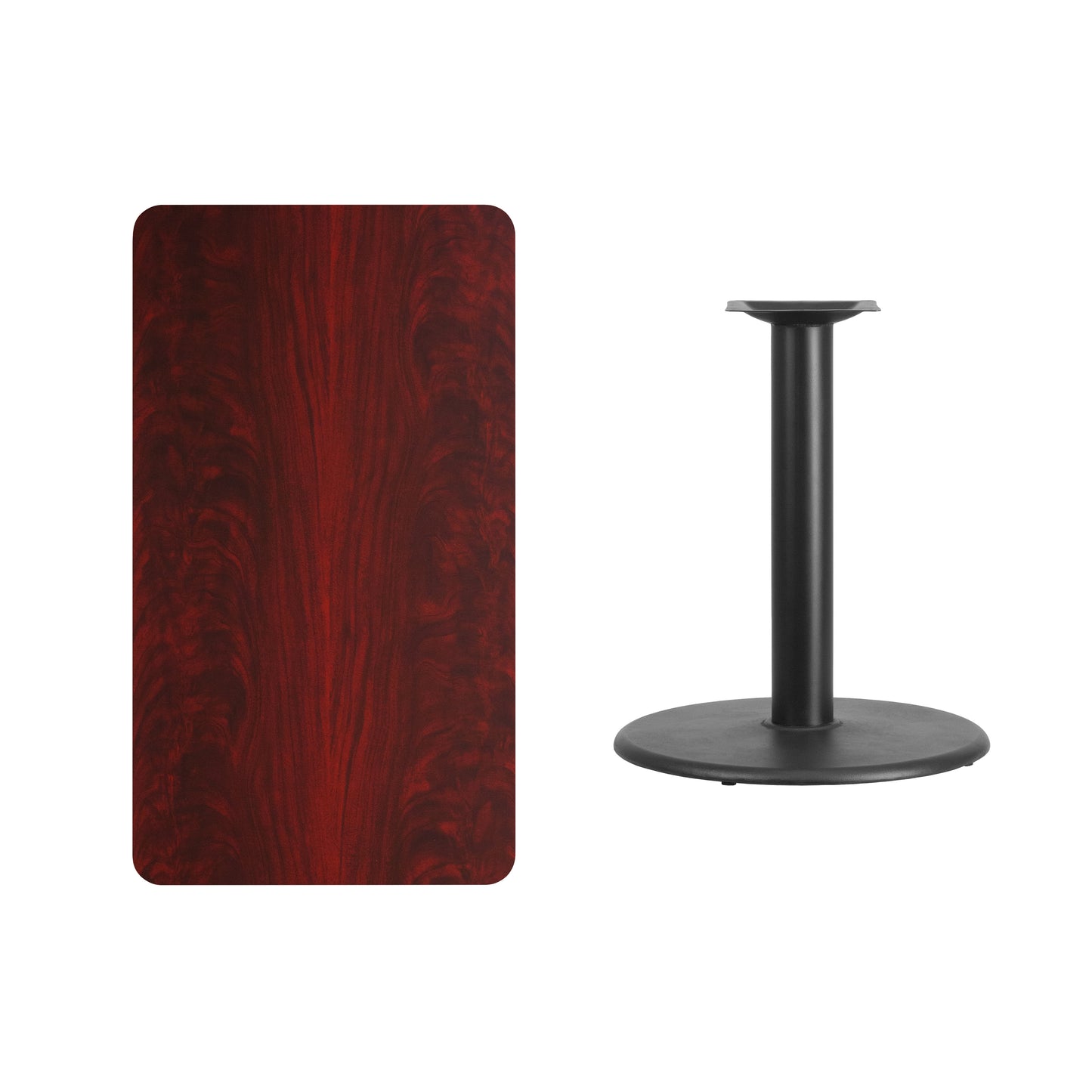 Graniss 24'' x 42'' Rectangular Mahogany Laminate Table Top with 24'' Round Table Height Base Mahogany