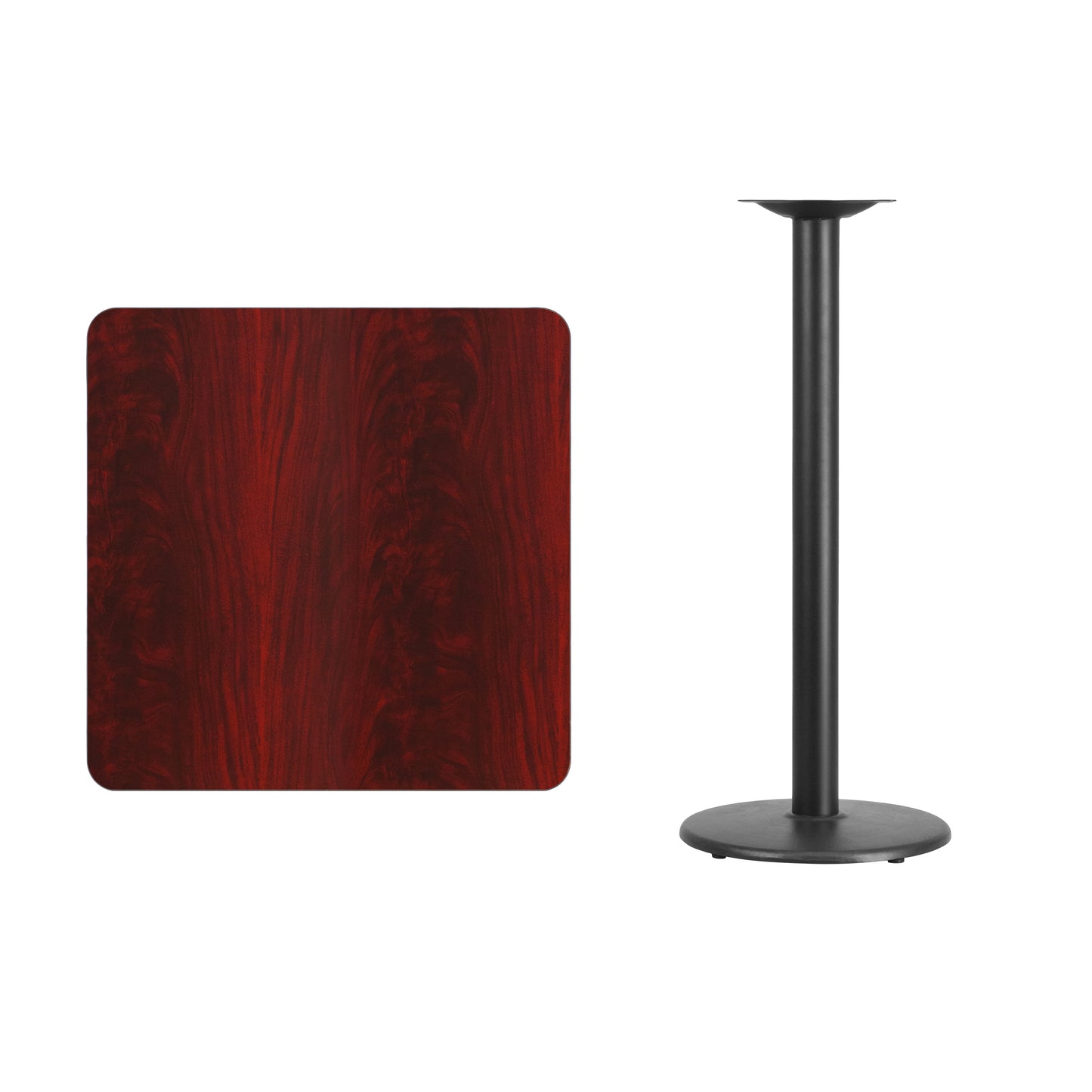 Stiles 30'' Square Mahogany Laminate Table Top with 18'' Round Bar Height Table Base Mahogany