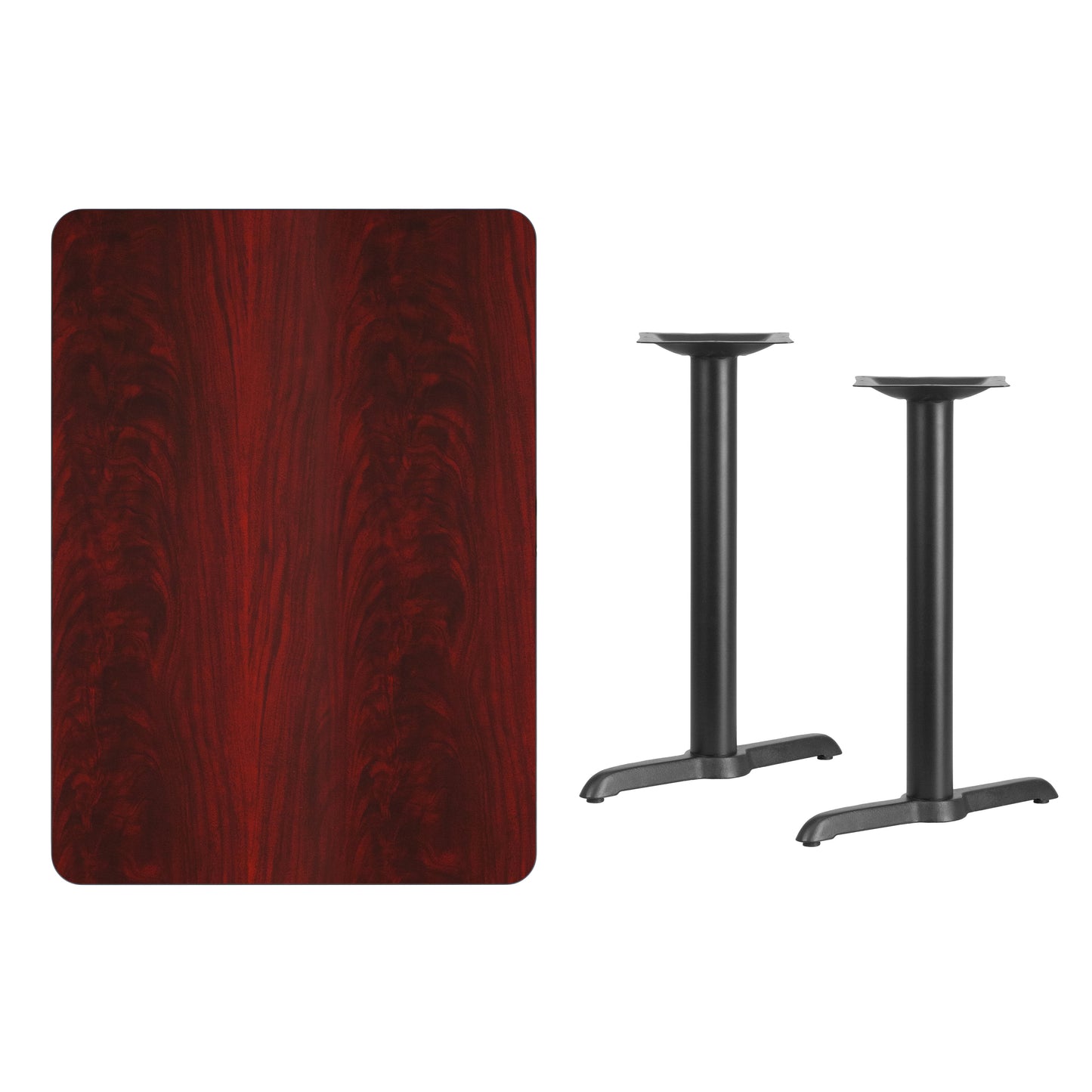 Graniss 30'' x 42'' Rectangular Mahogany Laminate Table Top with 5'' x 22'' Table Height Bases Mahogany