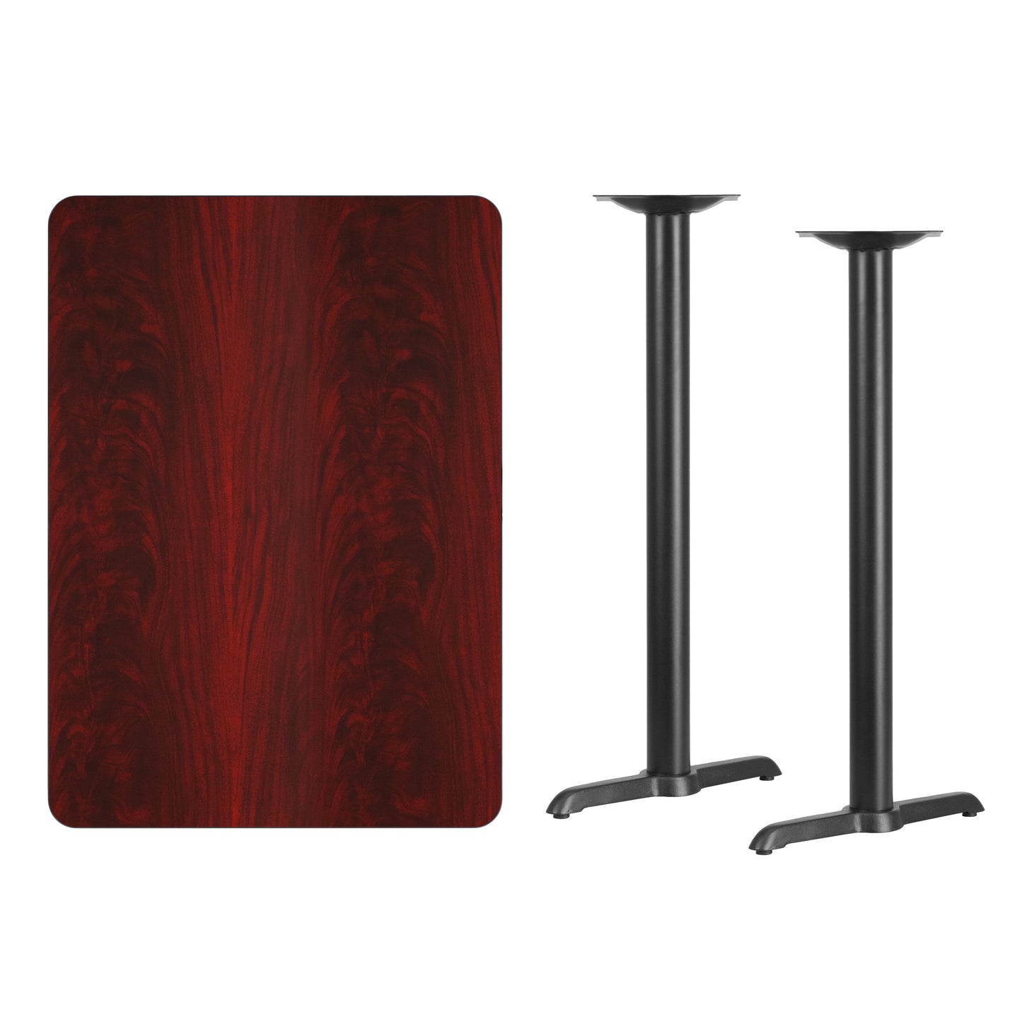Stiles 30'' x 42'' Rectangular Mahogany Laminate Table Top with 5'' x 22'' Bar Height Table Bases Mahogany