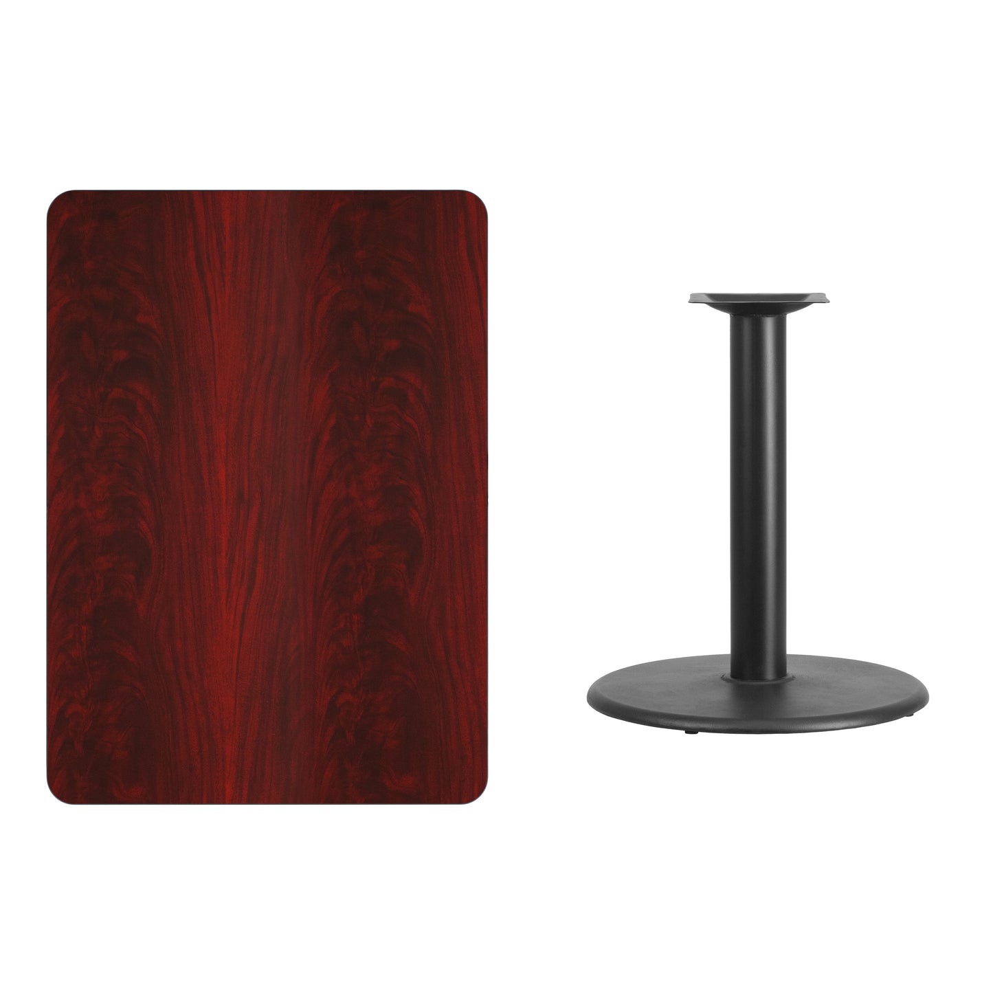 Graniss 30'' x 42'' Rectangular Mahogany Laminate Table Top with 24'' Round Table Height Base Mahogany