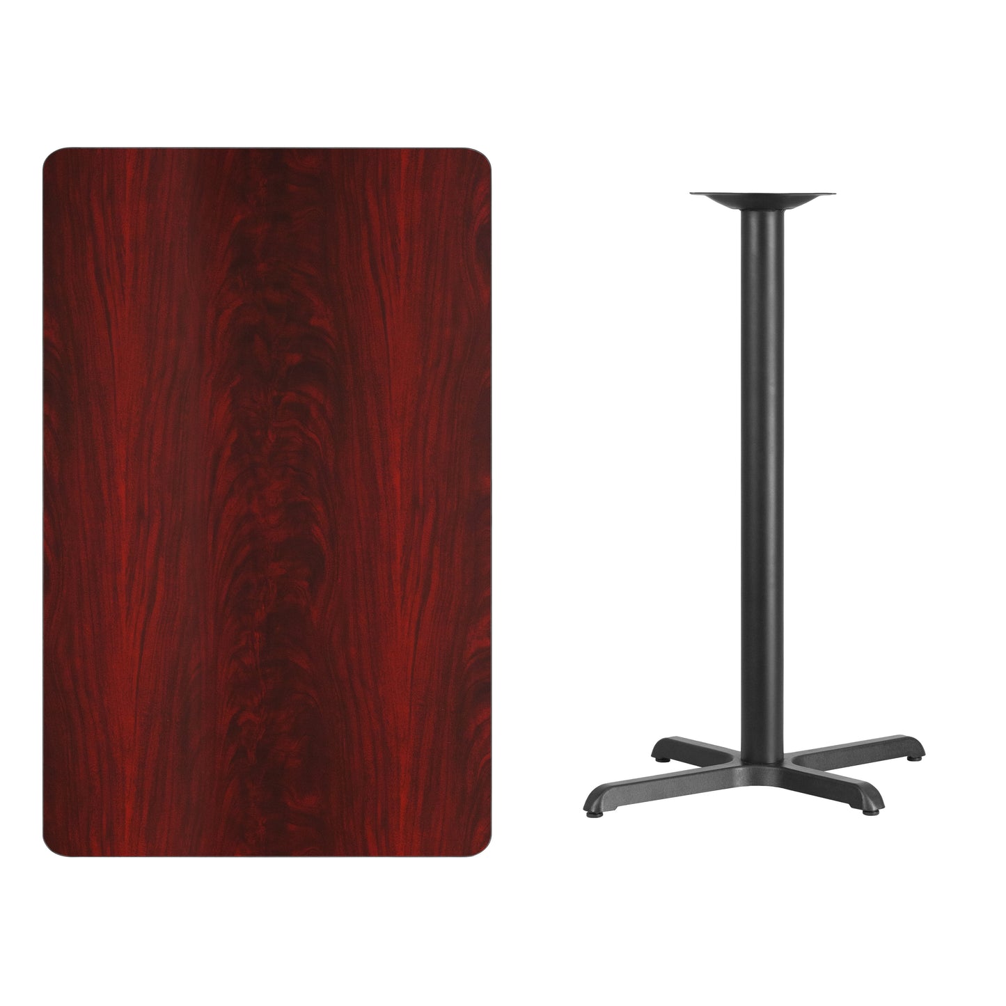 Stiles 30'' x 48'' Rectangular Mahogany Laminate Table Top with 23.5'' x 29.5'' Bar Height Table Base Mahogany