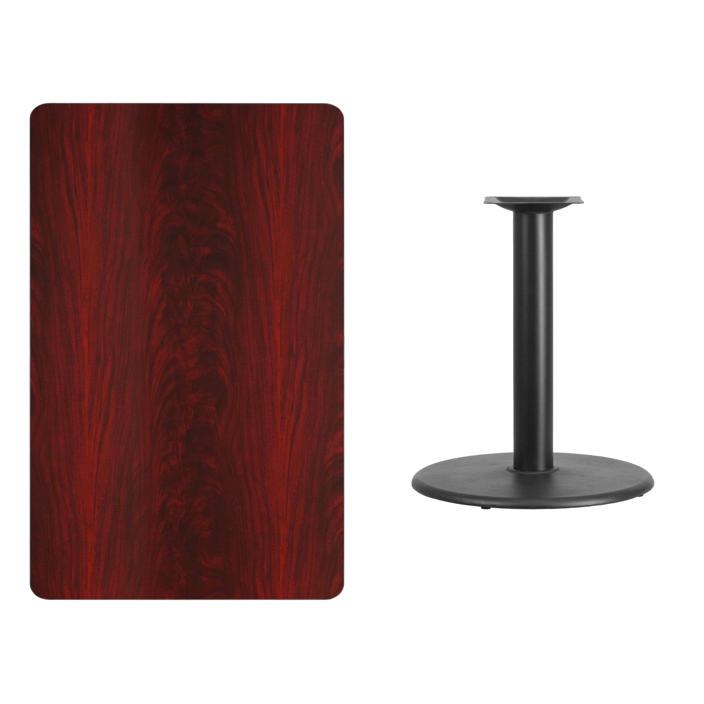 Graniss 30'' x 48'' Rectangular Mahogany Laminate Table Top with 24'' Round Table Height Base Mahogany