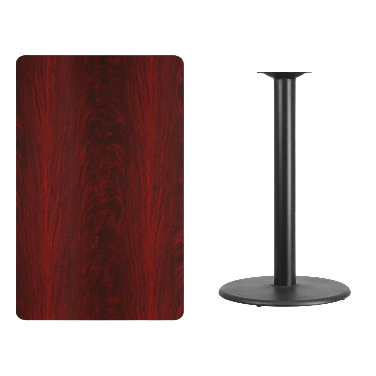 Stiles 30'' x 48'' Rectangular Mahogany Laminate Table Top with 24'' Round Bar Height Table Base Mahogany