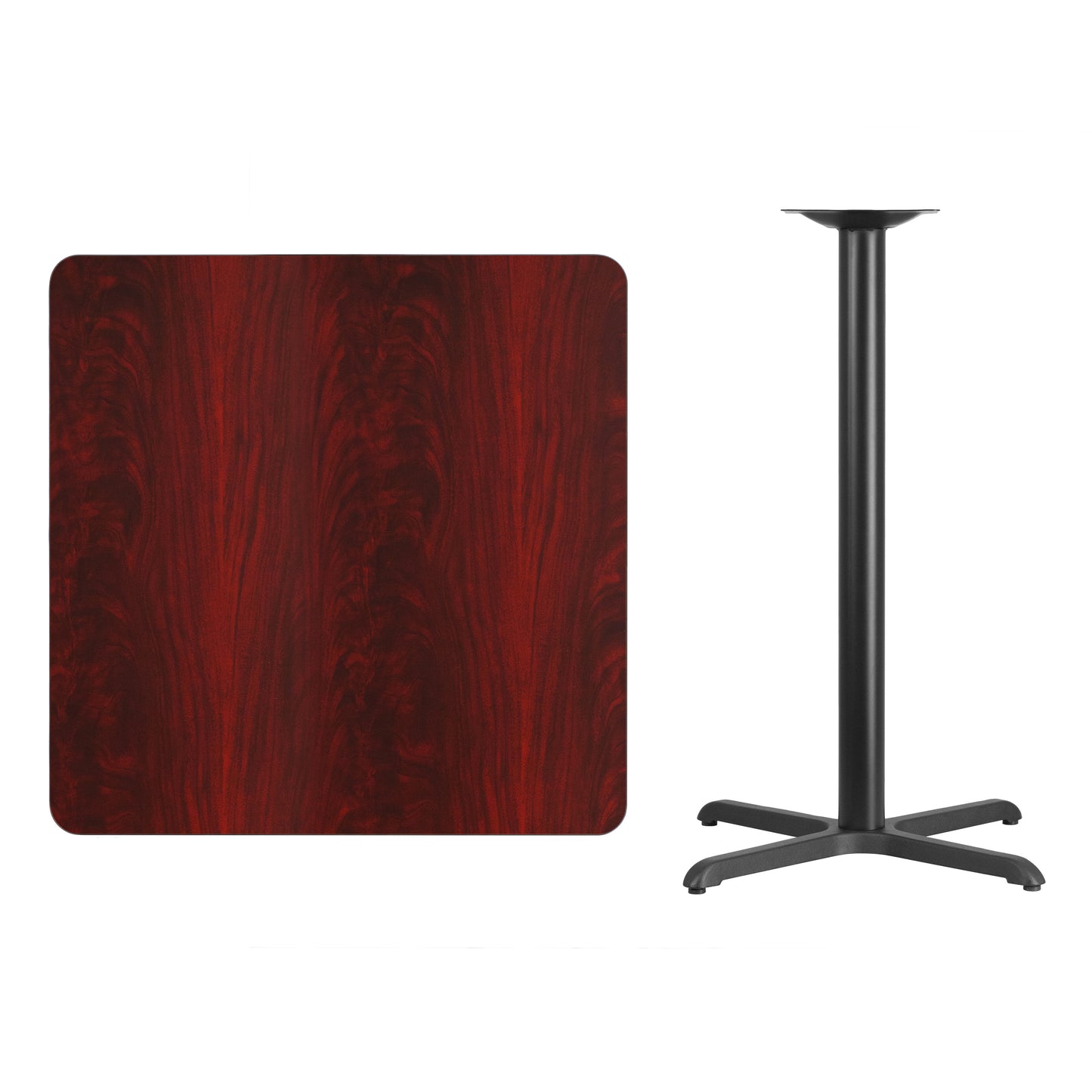 Stiles 36'' Square Mahogany Laminate Table Top with 30'' x 30'' Bar Height Table Base Mahogany