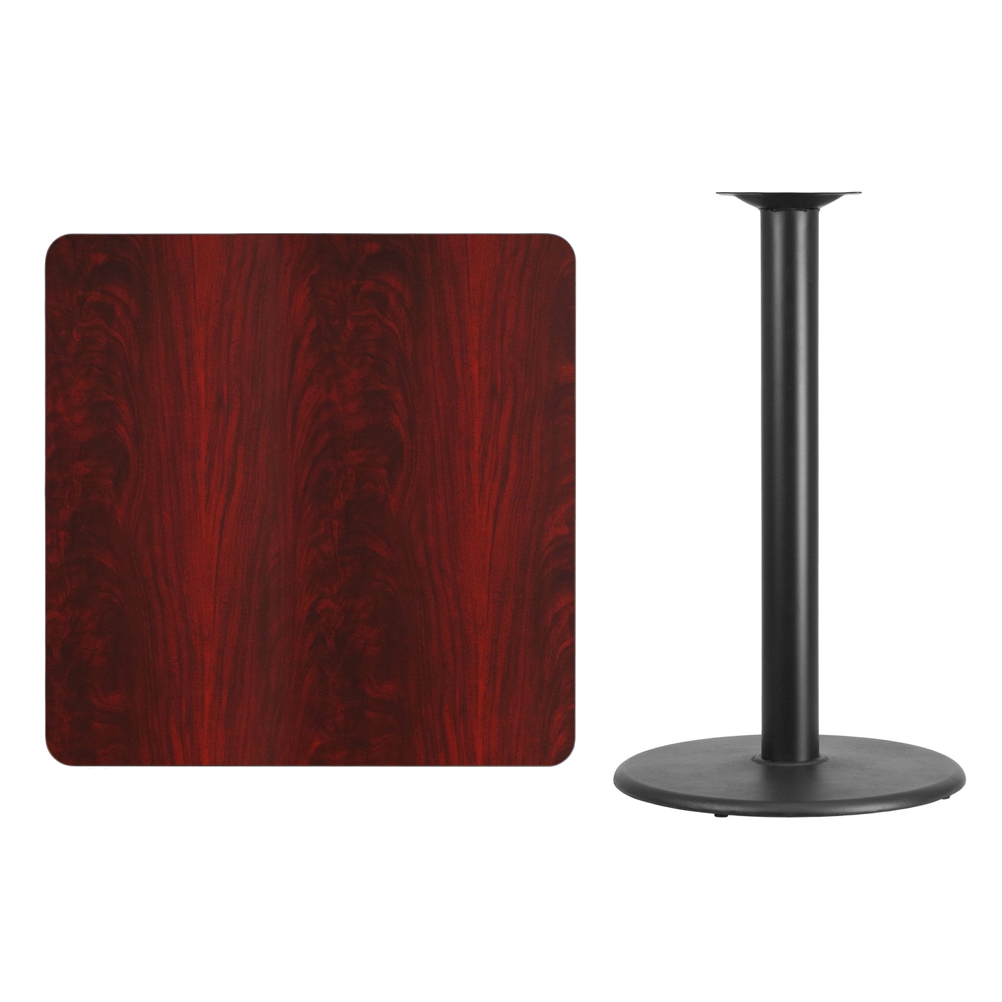Stiles 36'' Square Mahogany Laminate Table Top with 24'' Round Bar Height Table Base Mahogany