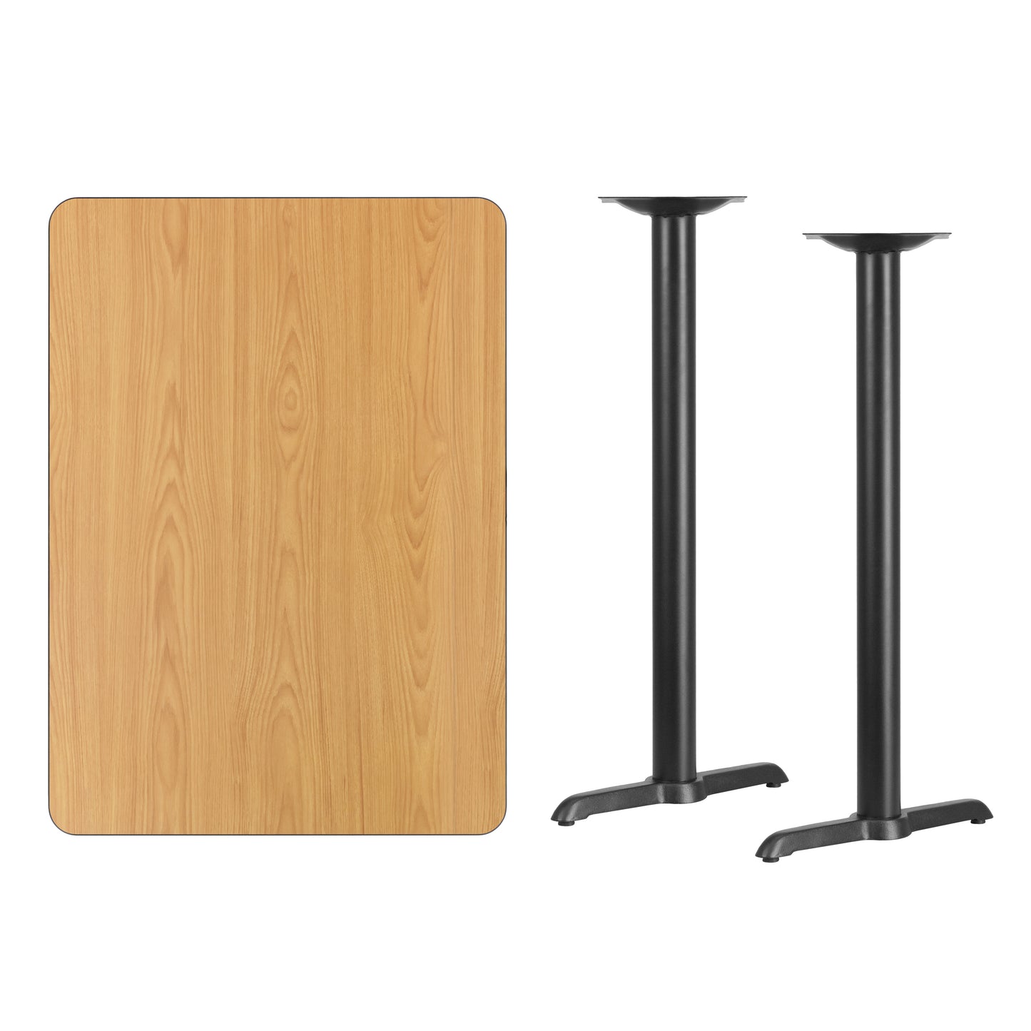 Stiles 30'' x 42'' Rectangular Natural Laminate Table Top with 5'' x 22'' Bar Height Table Bases Natural