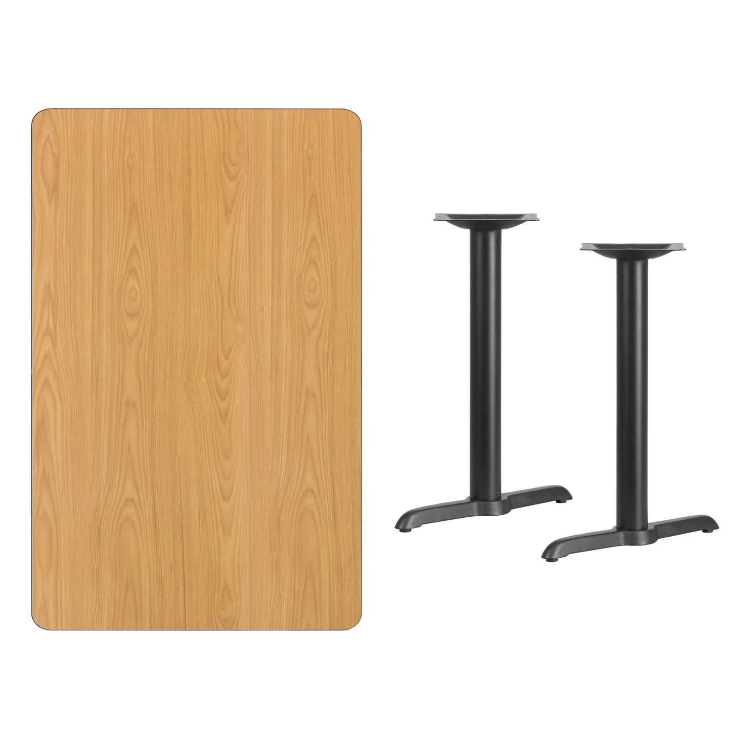 Graniss 30'' x 48'' Rectangular Natural Laminate Table Top with 5'' x 22'' Table Height Bases Natural