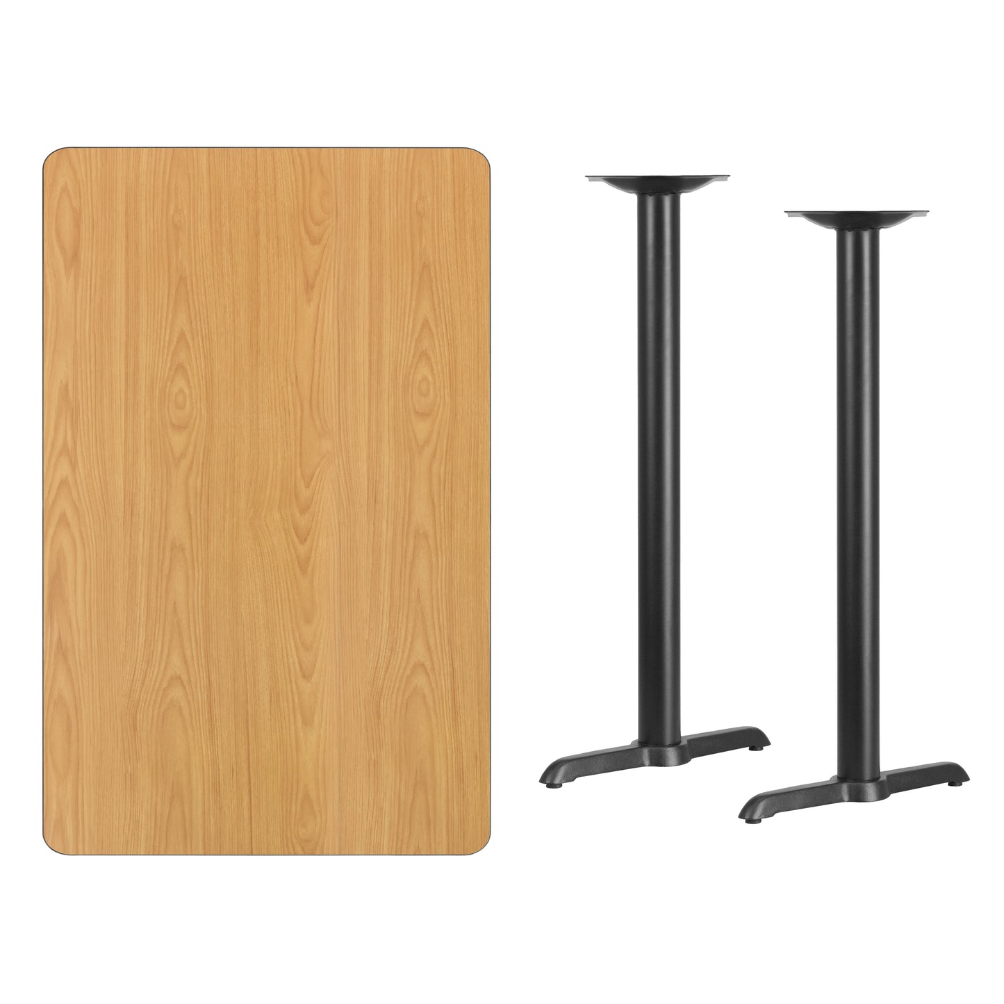 Stiles 30'' x 48'' Rectangular Natural Laminate Table Top with 5'' x 22'' Bar Height Table Bases Natural