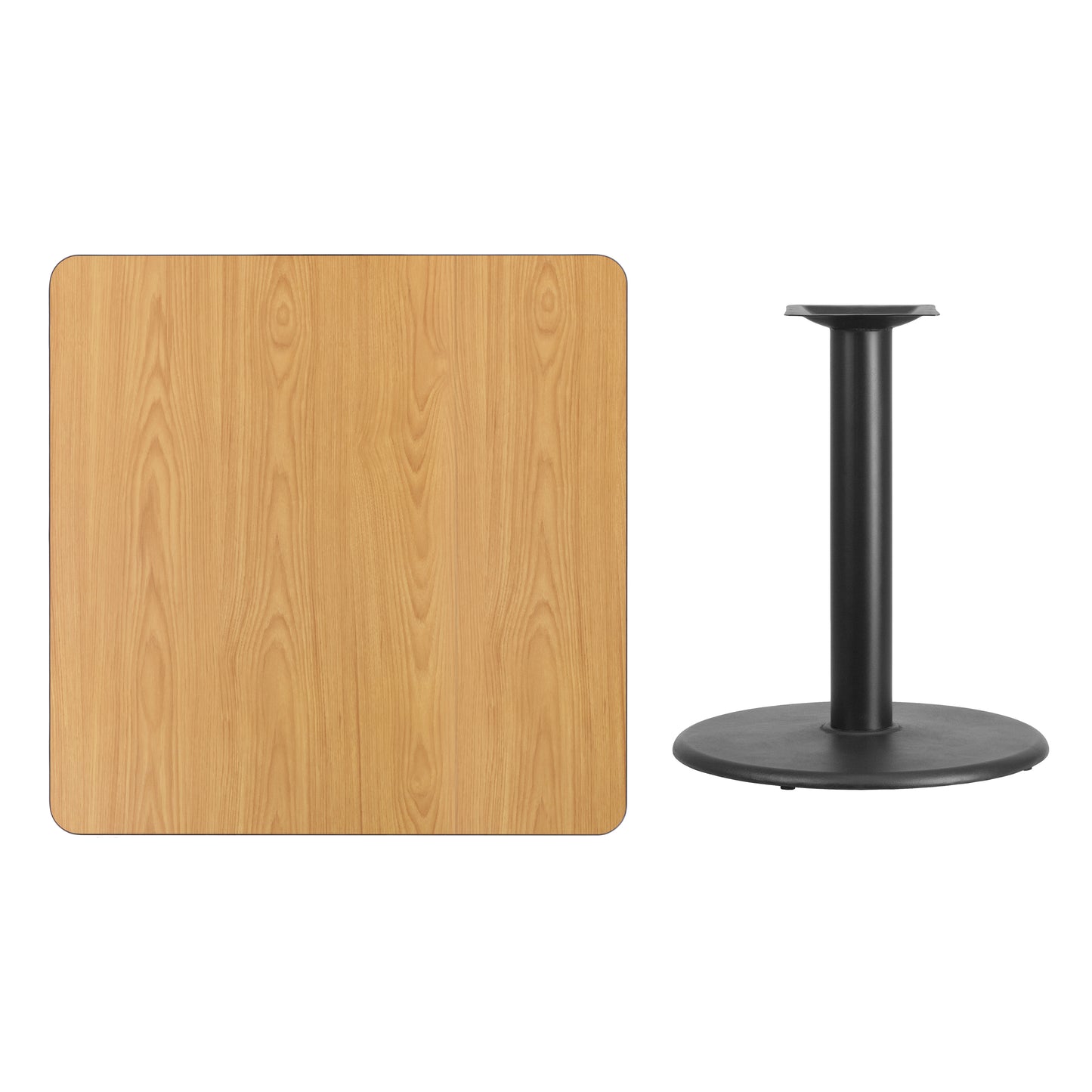 Graniss 36'' Square Natural Laminate Table Top with 24'' Round Table Height Base Natural