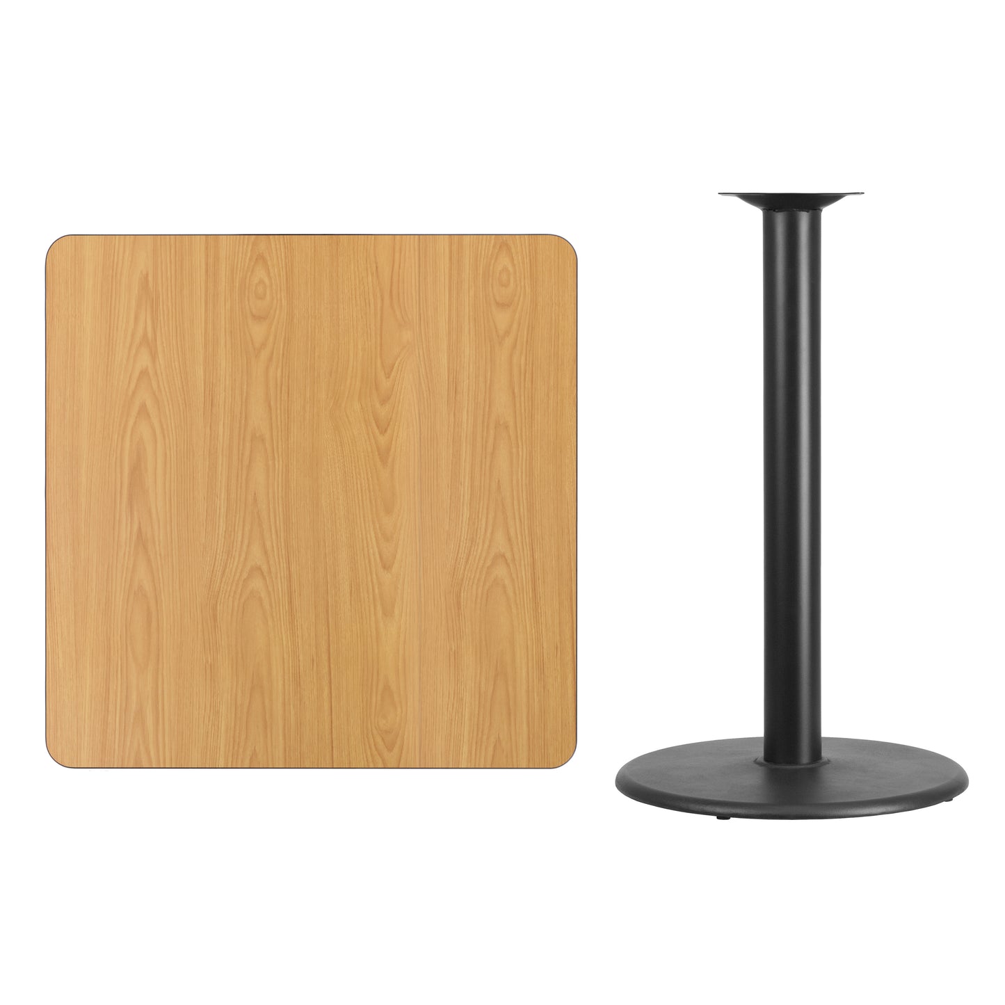 Stiles 36'' Square Natural Laminate Table Top with 24'' Round Bar Height Table Base Natural