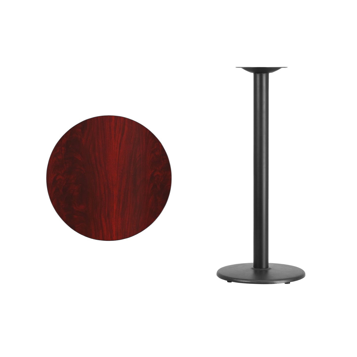 Stiles 24'' Round Mahogany Laminate Table Top with 18'' Round Bar Height Table Base Mahogany