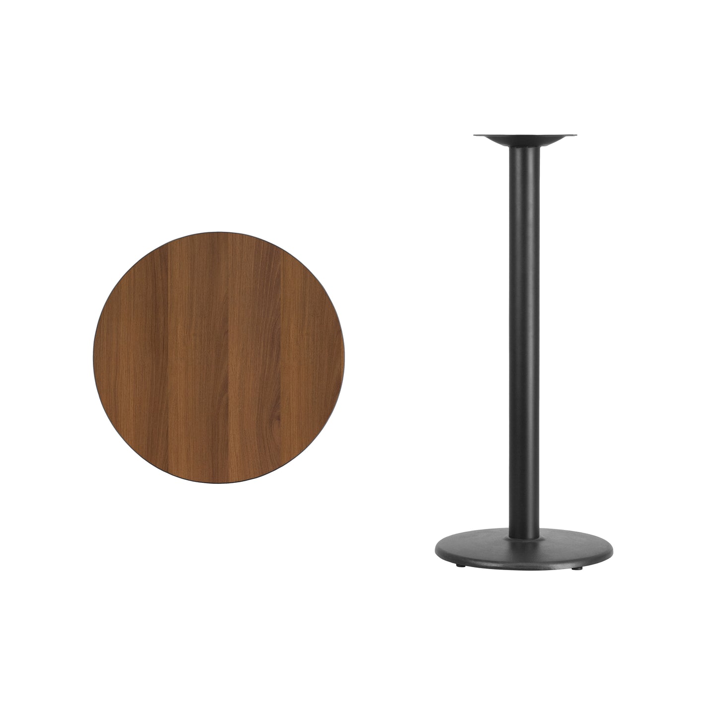Stiles 24'' Round Walnut Laminate Table Top with 18'' Round Bar Height Table Base Walnut