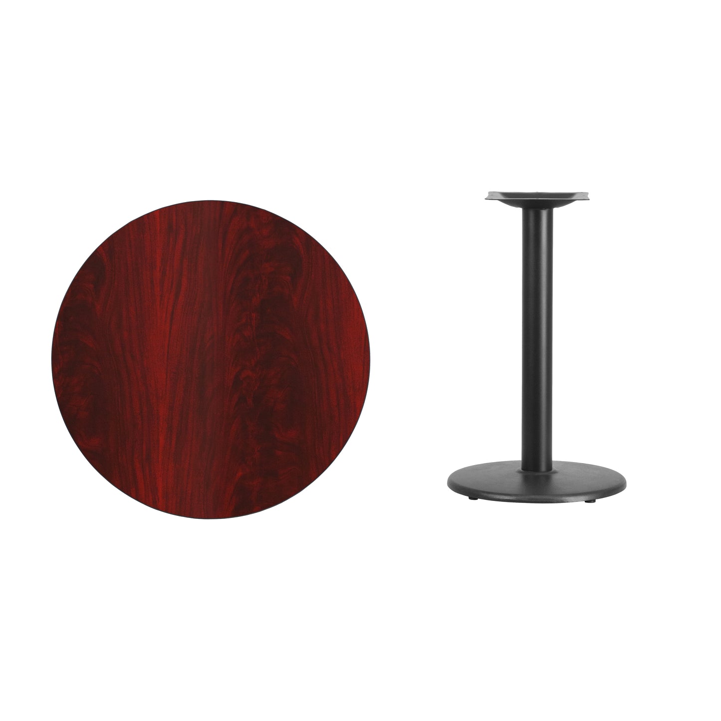 Graniss 30'' Round Mahogany Laminate Table Top with 18'' Round Table Height Base Mahogany