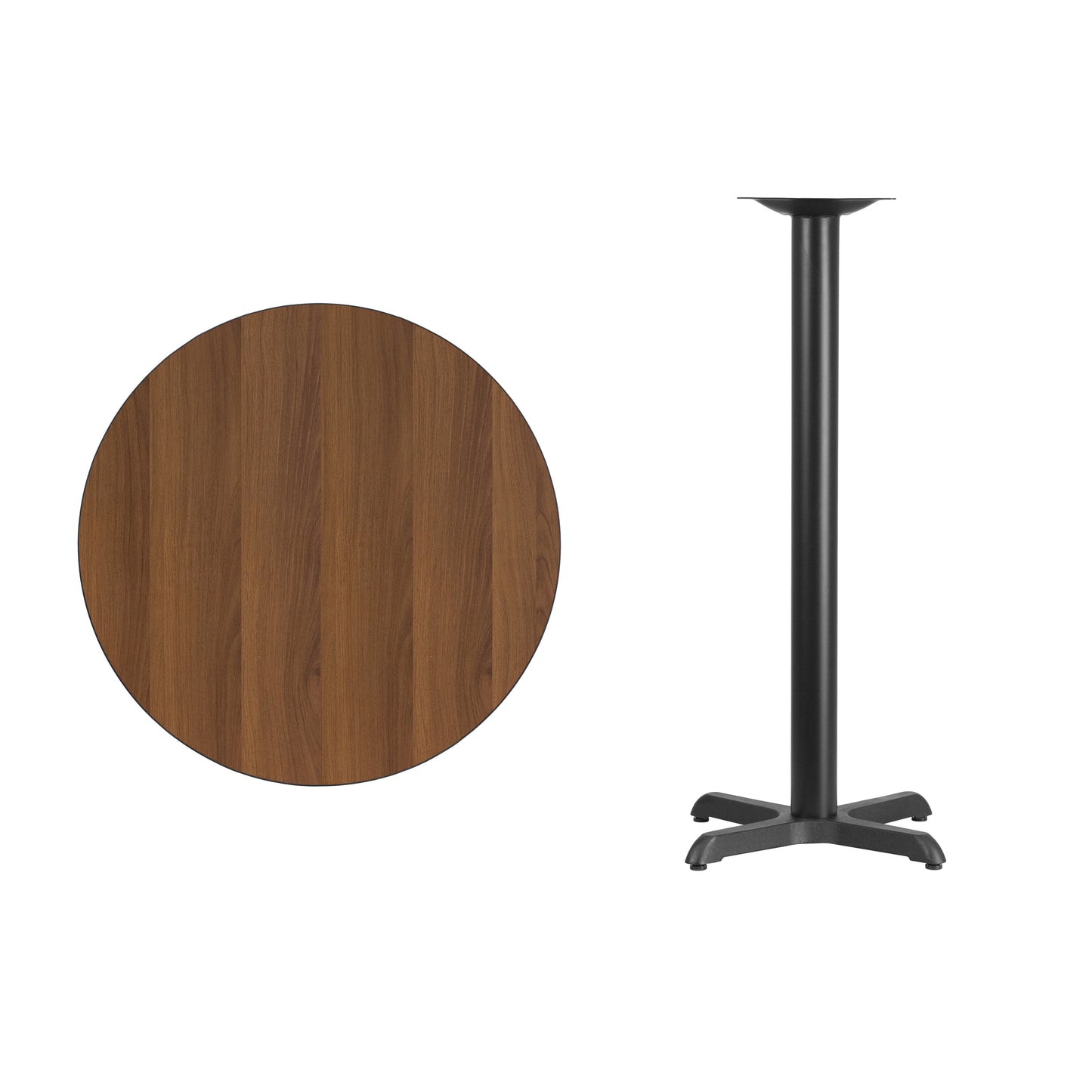 Stiles 30'' Round Walnut Laminate Table Top with 22'' x 22'' Bar Height Table Base Walnut