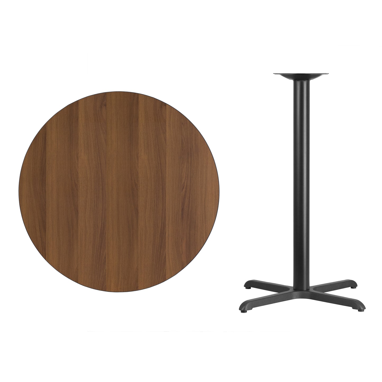 Stiles 36'' Round Walnut Laminate Table Top with 30'' x 30'' Bar Height Table Base Walnut
