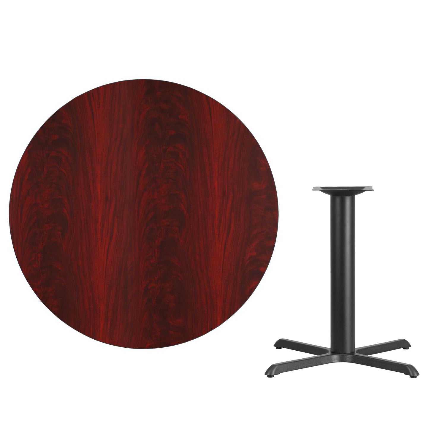 Graniss 42'' Round Mahogany Laminate Table Top with 33'' x 33'' Table Height Base Mahogany