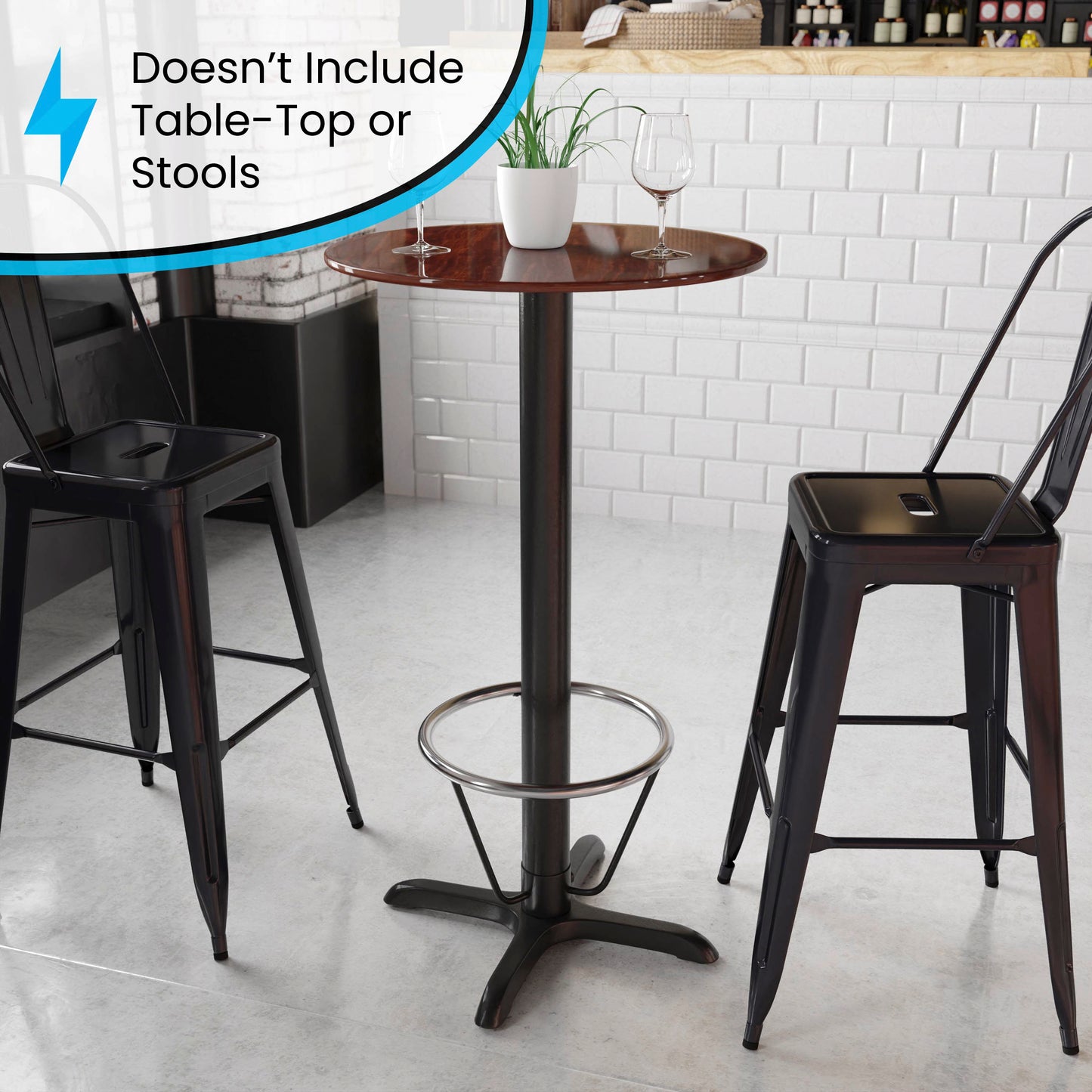 Beverly 22'' x 22'' Restaurant Table X-Base with 3'' Dia. Bar Height Column and Foot Ring Black