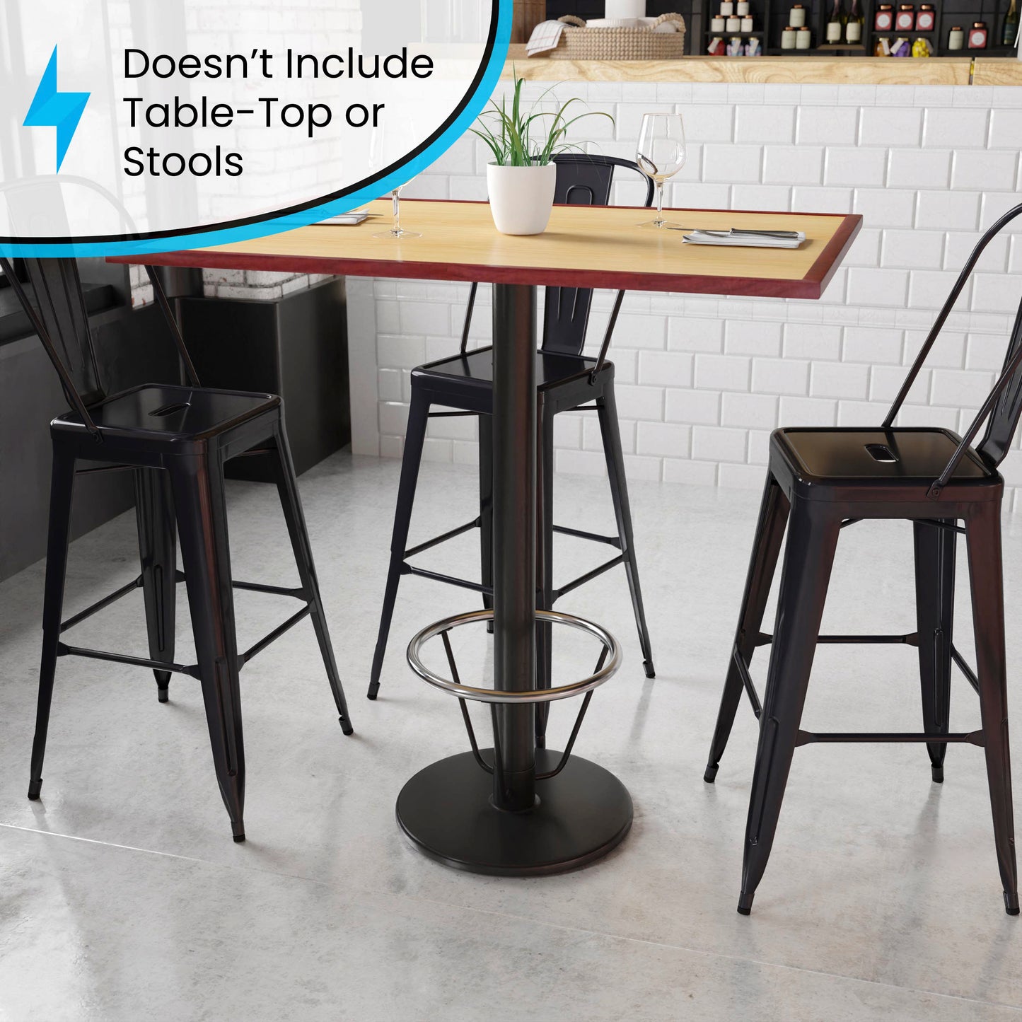 Beverly 18'' Round Restaurant Table Base with 3'' Dia. Bar Height Column and Foot Ring Black