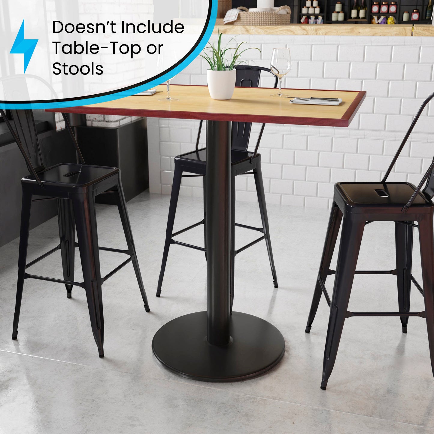 Beverly 24'' Round Restaurant Table Base with 4'' Dia. Bar Height Column Black