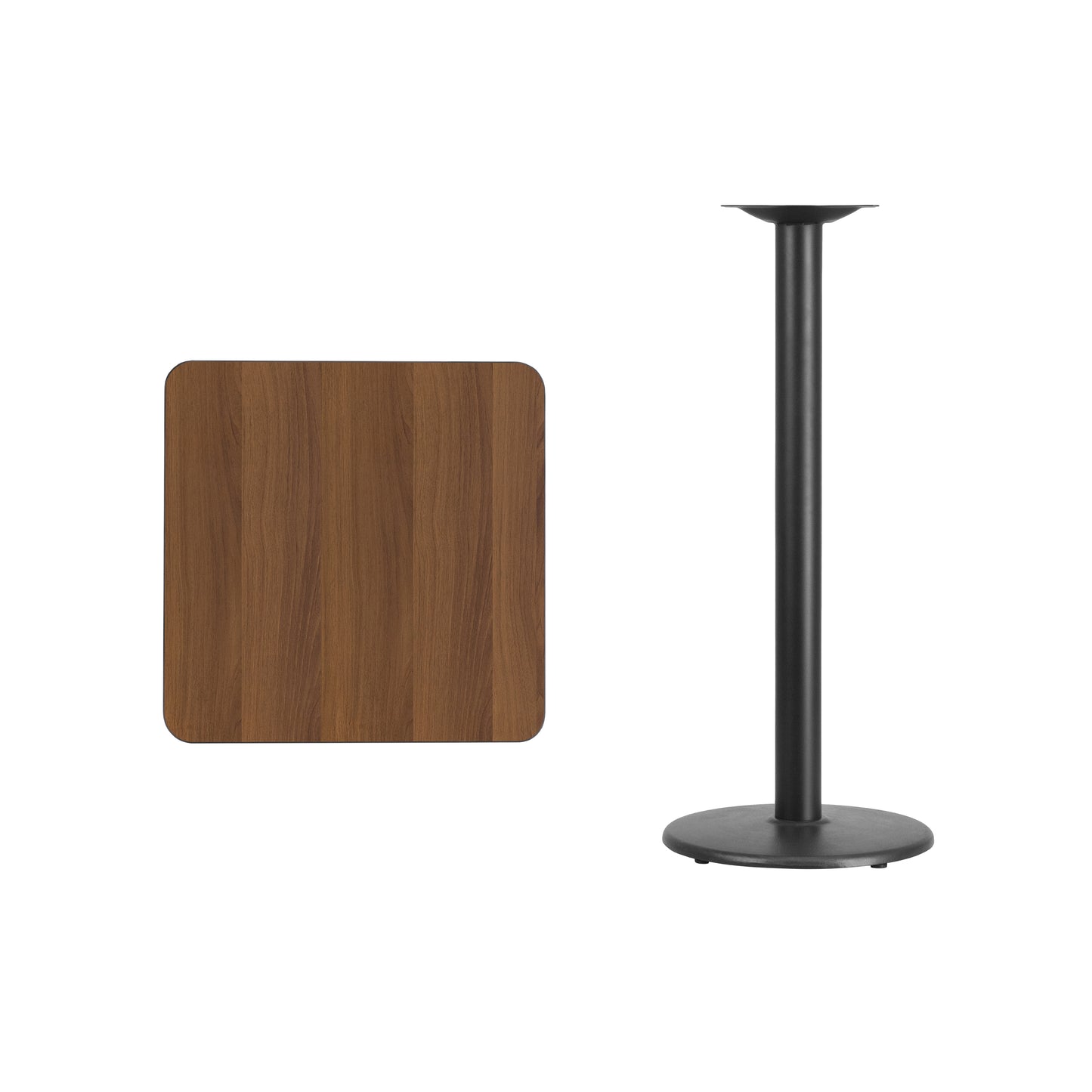 Stiles 24'' Square Walnut Laminate Table Top with 18'' Round Bar Height Table Base Walnut