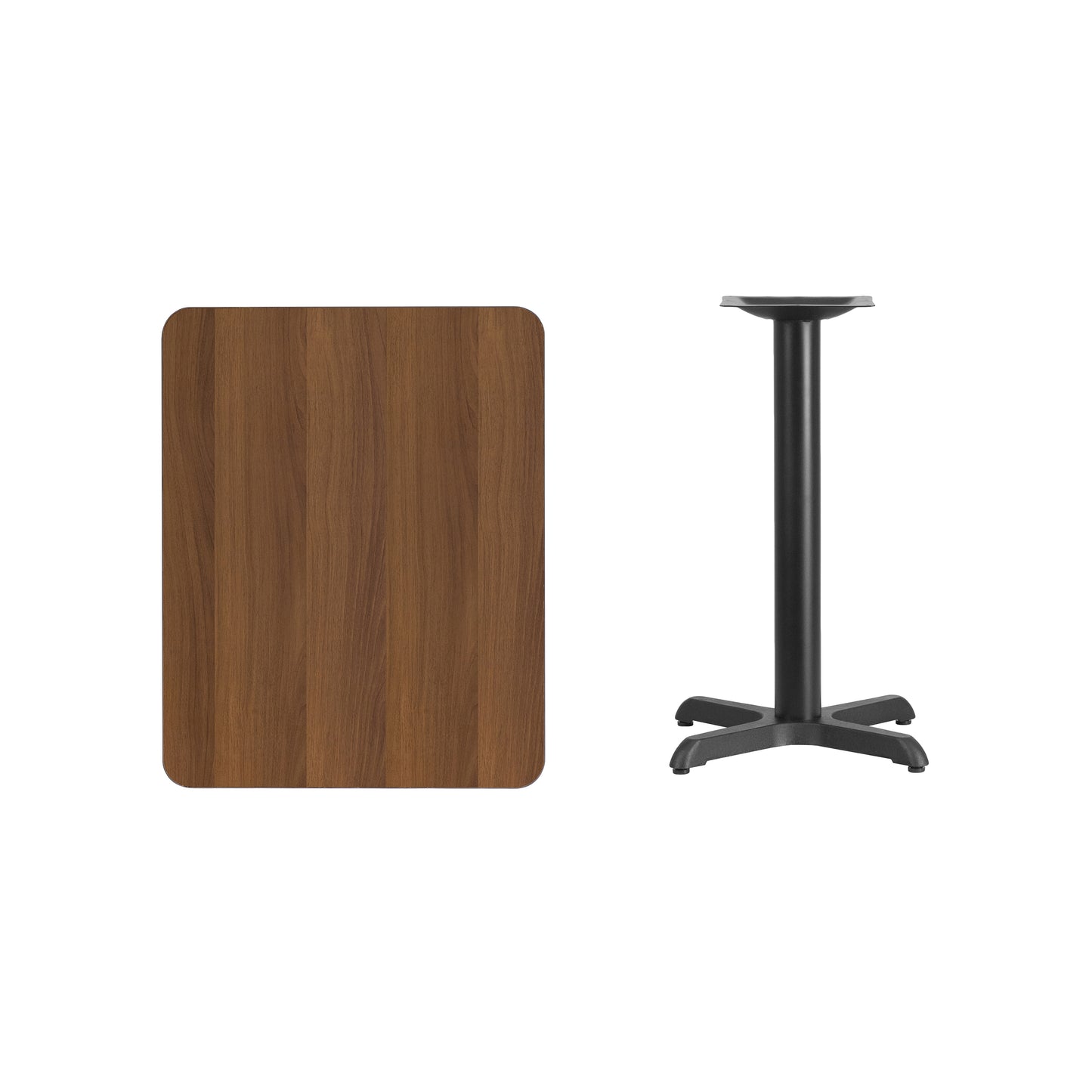 Graniss 24'' x 30'' Rectangular Walnut Laminate Table Top with 22'' x 22'' Table Height Base Walnut XU-WALTB-2430-T2222-GG