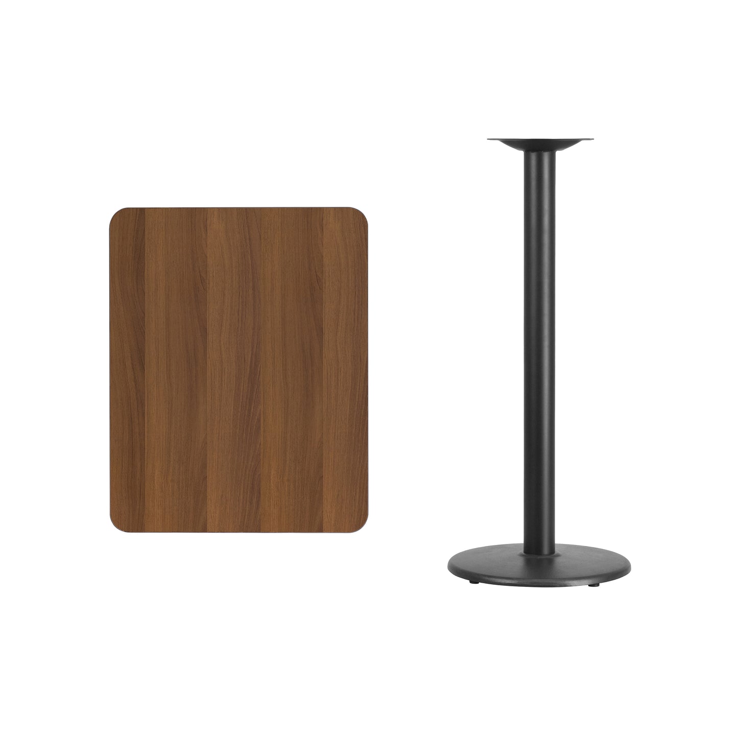 Stiles 24'' x 30'' Rectangular Walnut Laminate Table Top with 18'' Round Bar Height Table Base Walnut XU-WALTB-2430-TR18B-GG