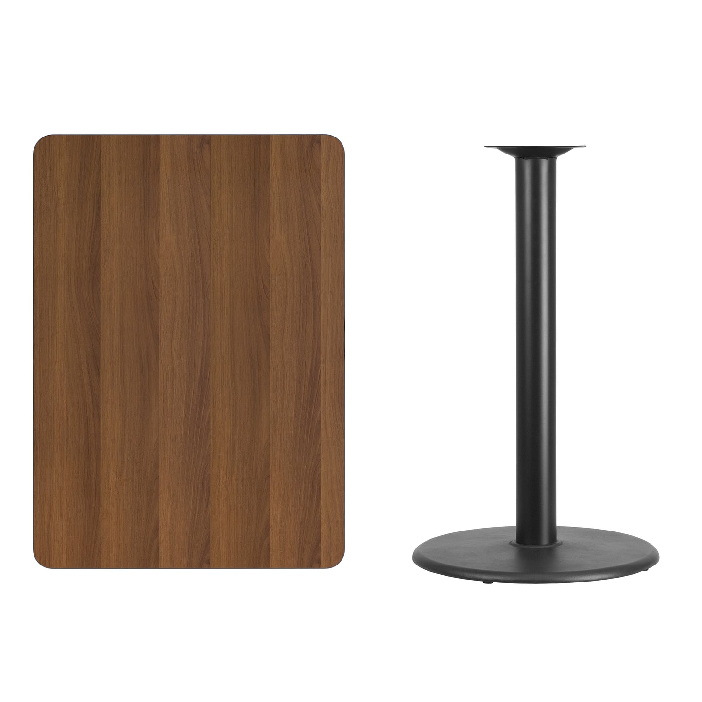 Stiles 30'' x 42'' Rectangular Walnut Laminate Table Top with 24'' Round Bar Height Table Base Walnut