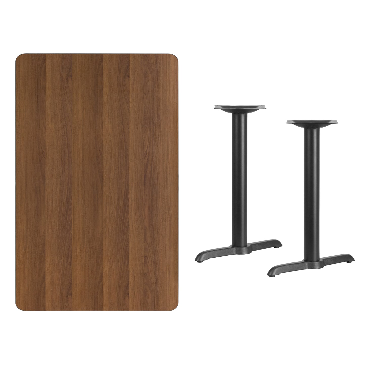 Graniss 30'' x 48'' Rectangular Walnut Laminate Table Top with 5'' x 22'' Table Height Bases Walnut