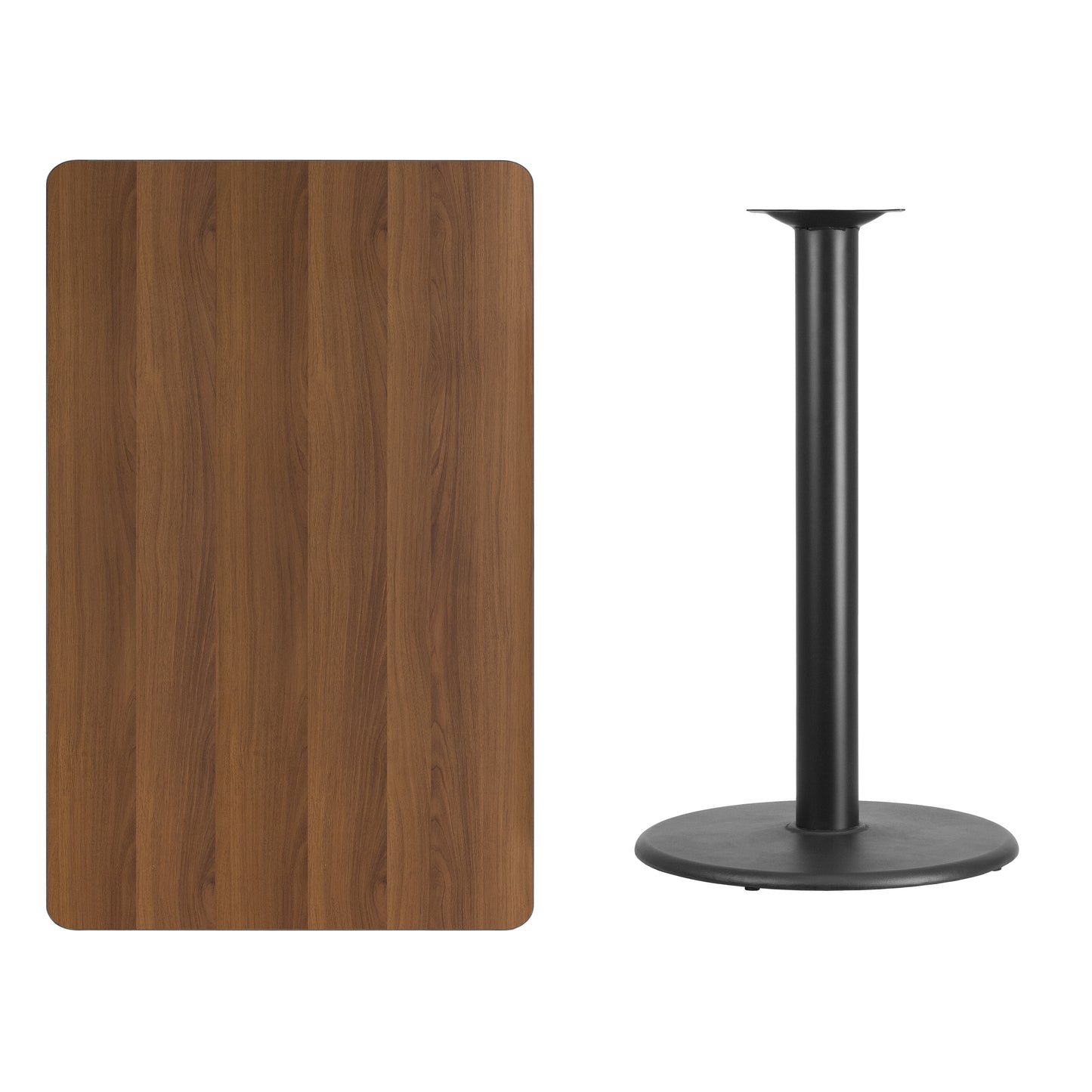 Stiles 30'' x 48'' Rectangular Walnut Laminate Table Top with 24'' Round Bar Height Table Base Walnut