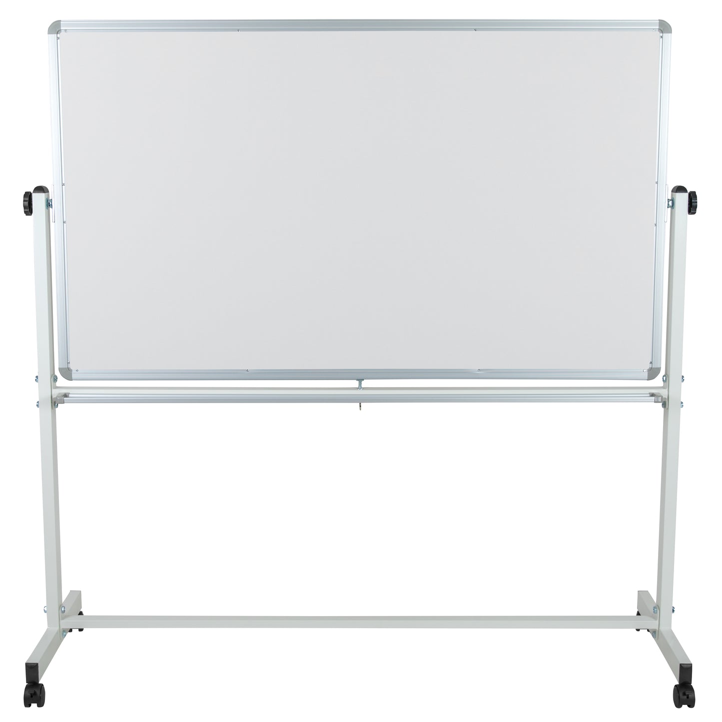 HERCULES Series 62.5"W x 62.25"H Reversible Mobile Cork Bulletin Board and White Board with Pen Tray Natural/White