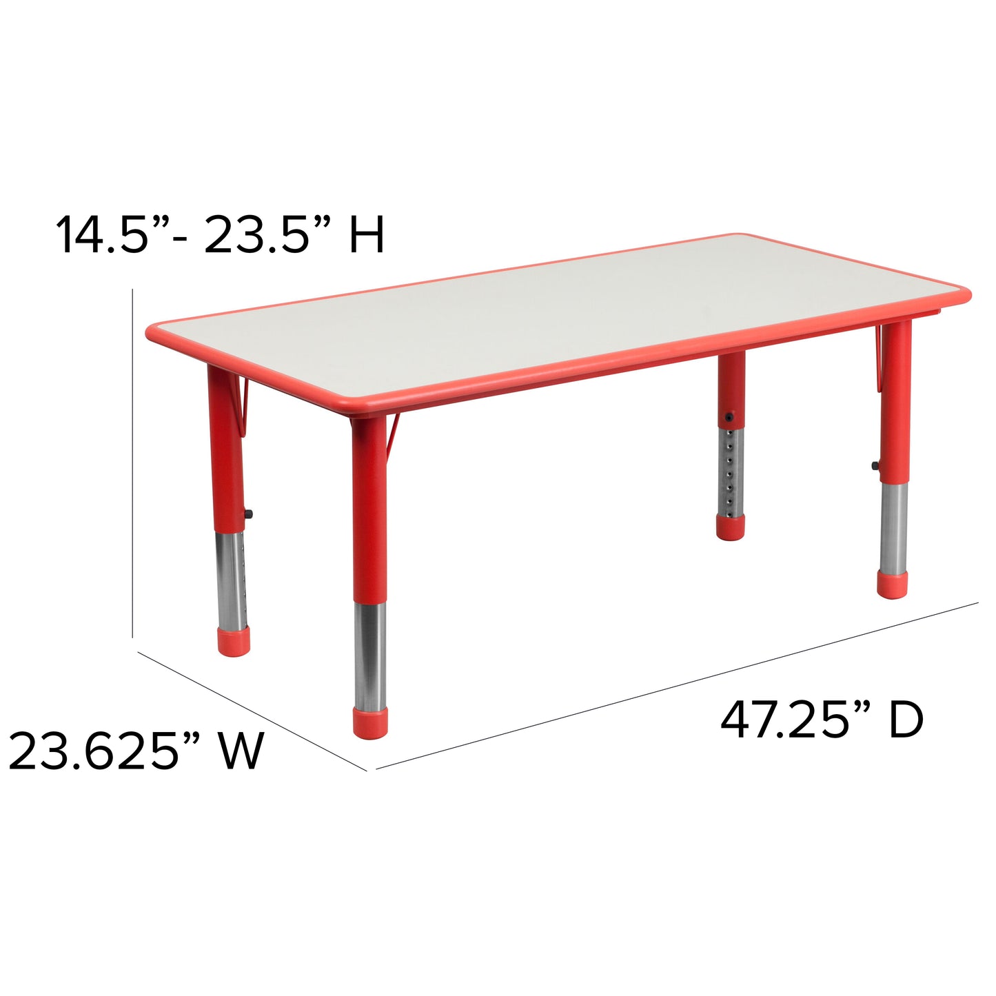Emmy Adjustable Kids Activity Table Set – 23.6" x 47.25" Red/Gray Plastic Table with 4 Red Chairs – Classroom & Daycare Table for Toddlers & Kids Red