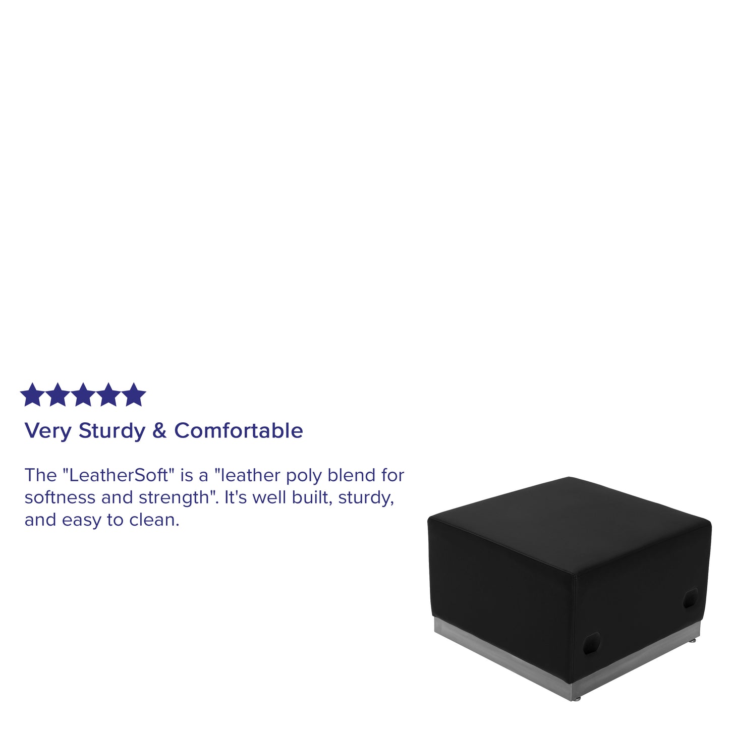 HERCULES Alon Series Black LeatherSoft Ottoman with Brushed Stainless Steel Base Black