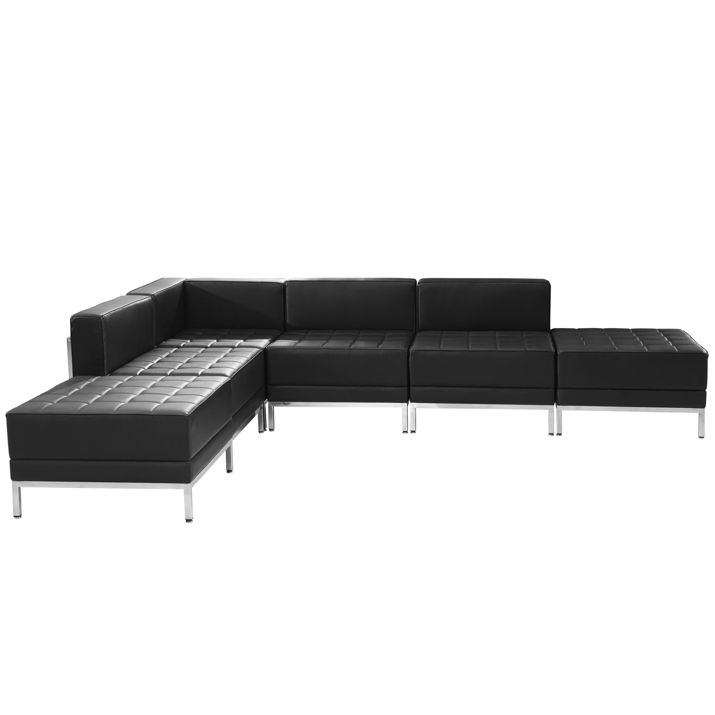 HERCULES Imagination Series Black LeatherSoft Sectional Configuration with Ganging Clips, 6 Pieces Black ZB-IMAG-SECT-SET8-GG
