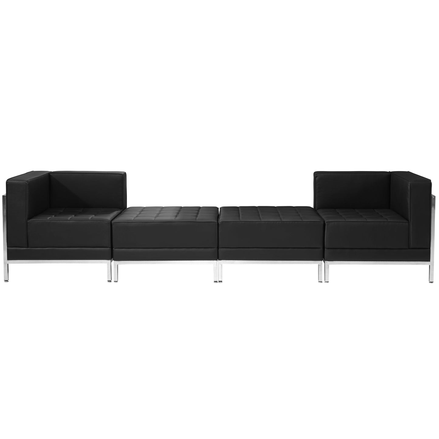 HERCULES Imagination Series Black LeatherSoft 4 Piece Chair & Ottoman Set with Ganging Clips Black ZB-IMAG-SET7-GG