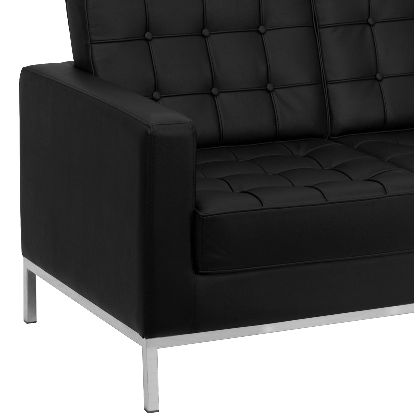 HERCULES Lacey Series Contemporary Black LeatherSoft Loveseat with Stainless Steel Frame Black