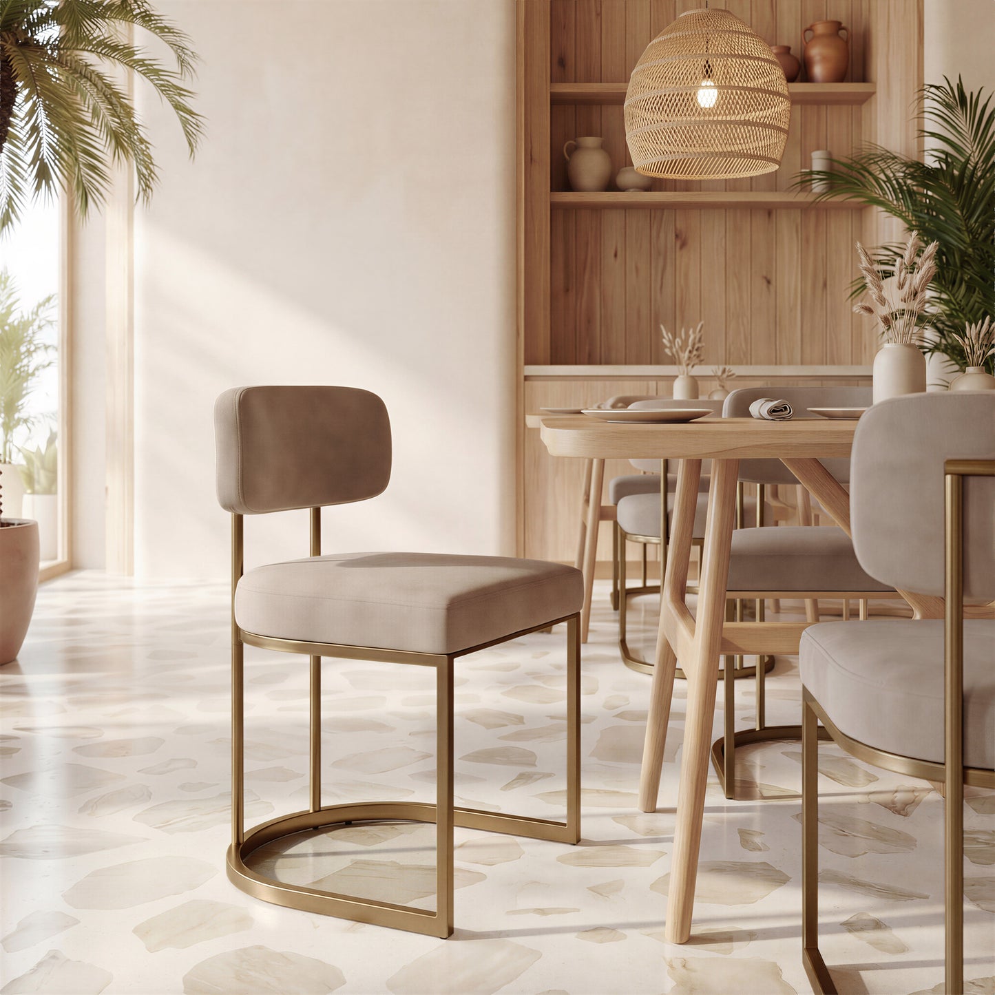 Velar Dining Chair (Set of 2) Beige & Bronze - 9