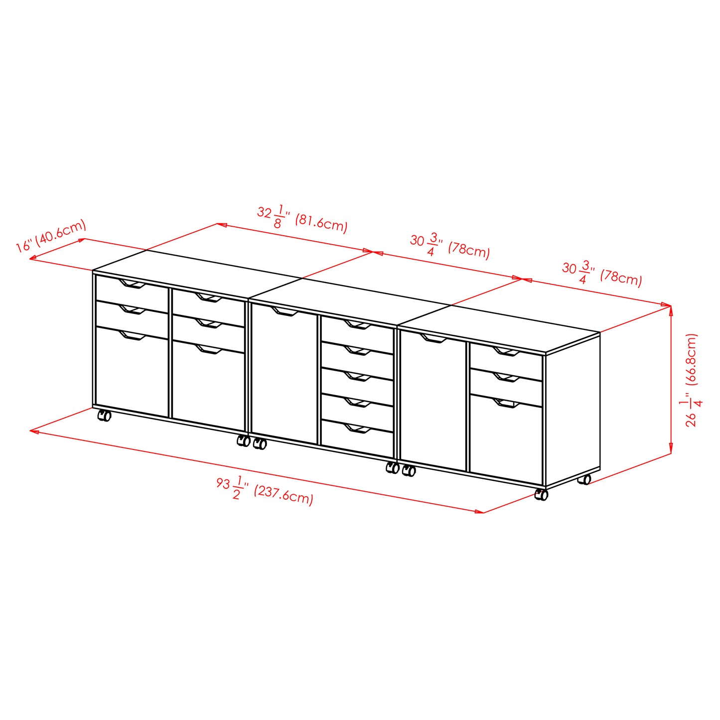 Halifax 3-Pc Cabinet Set with File Drawer, White
