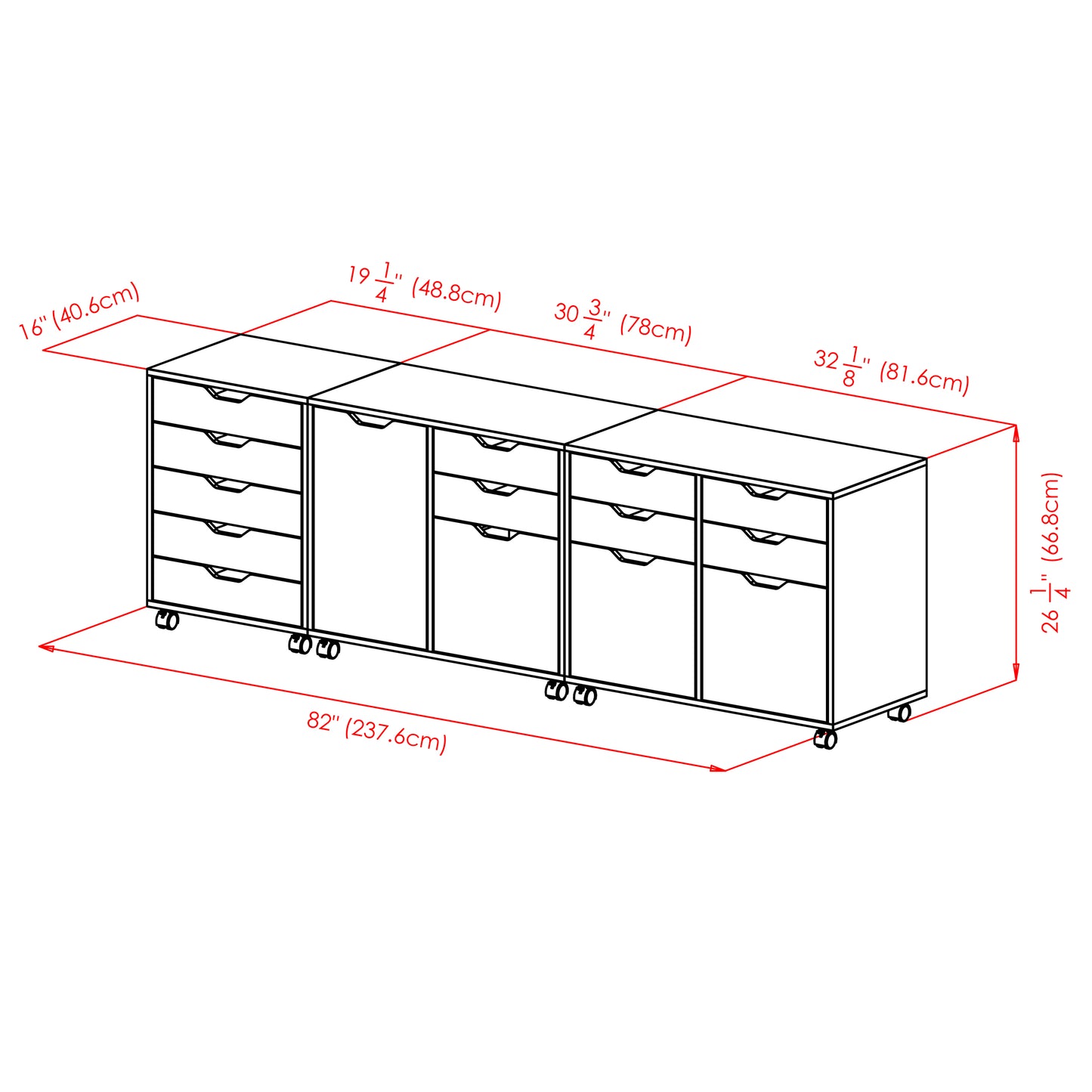 Halifax 3-Pc Cabinet Set with File Drawer, Black