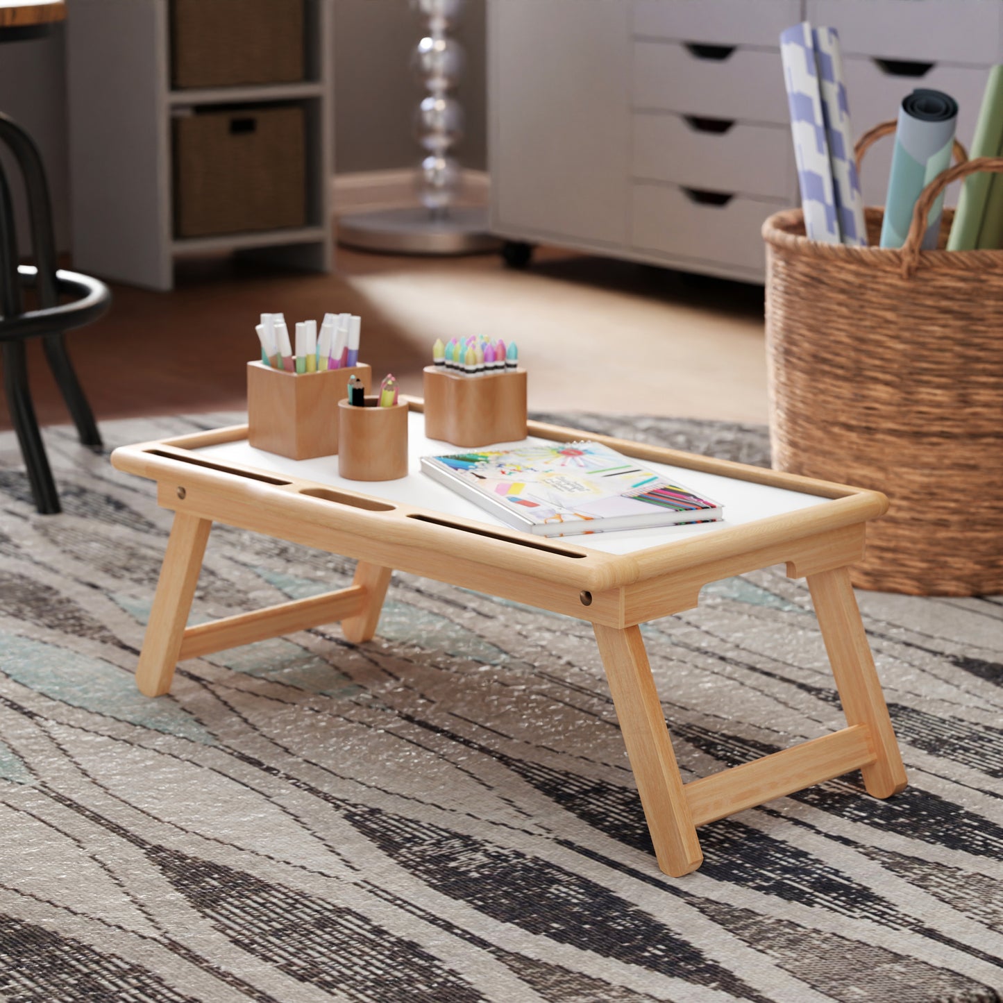 Arlo Breakfast Tray with Flip Top, Natural and White