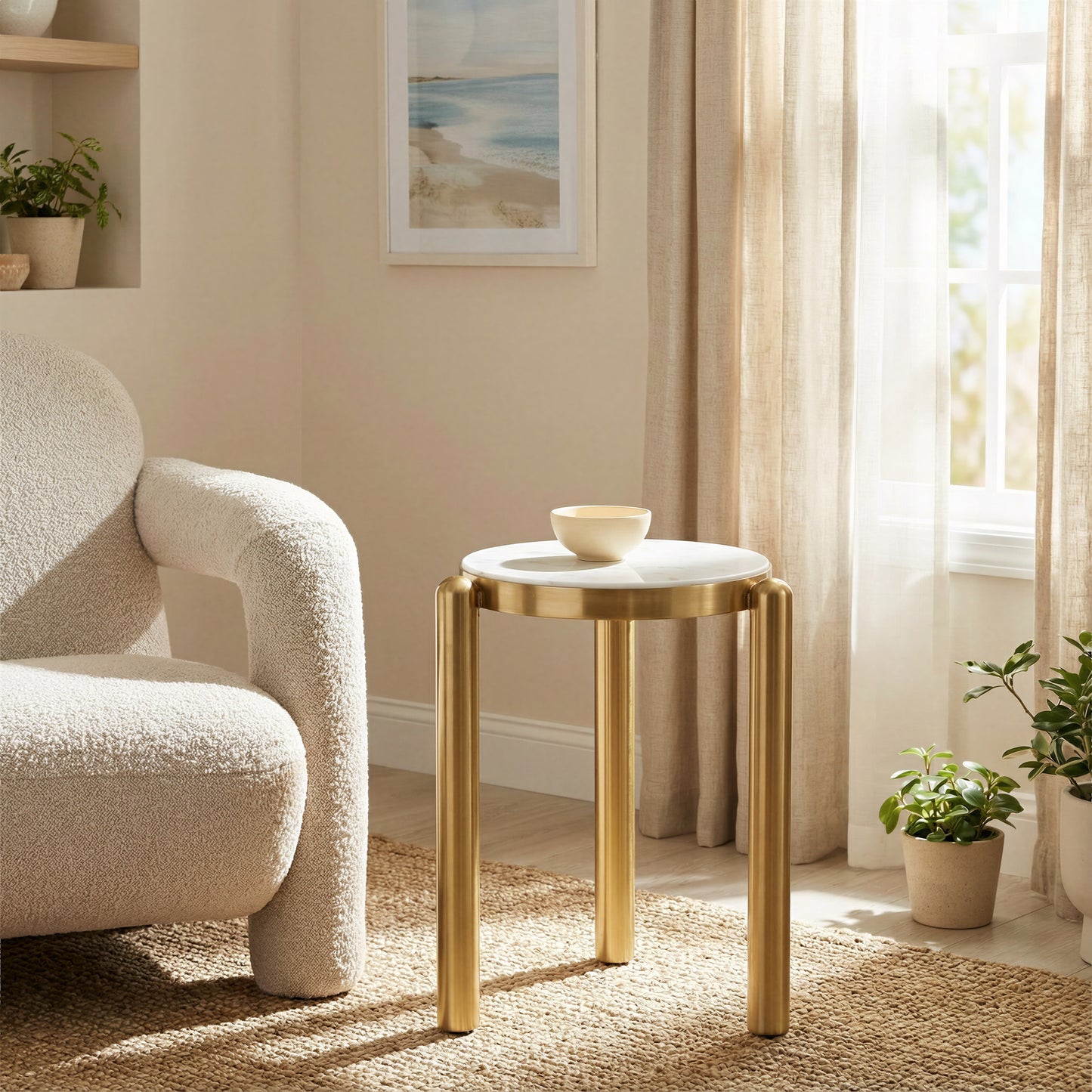 Noan Side Table White & Gold - 7