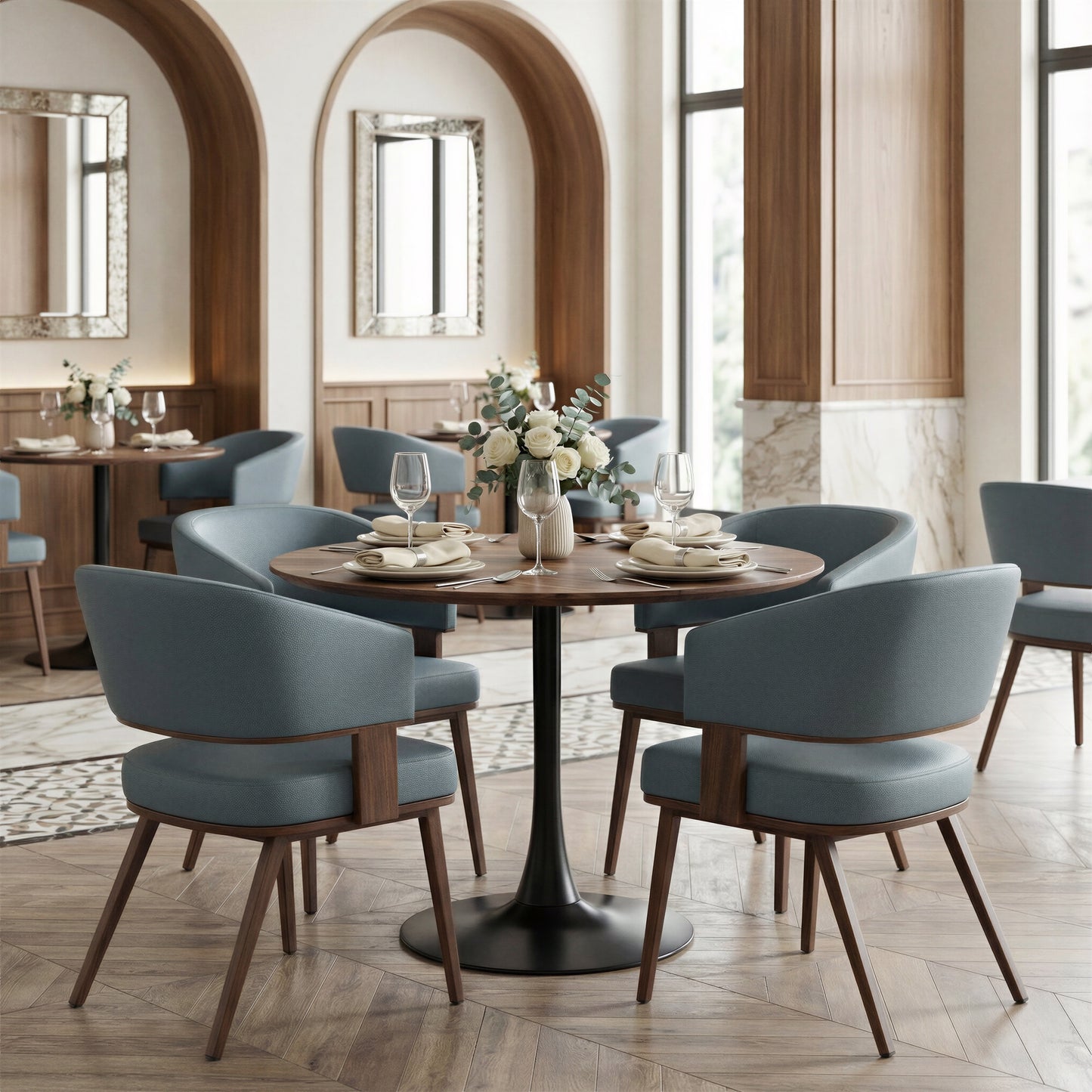 Poise Dining Chair Azure Gray & Walnut - 10