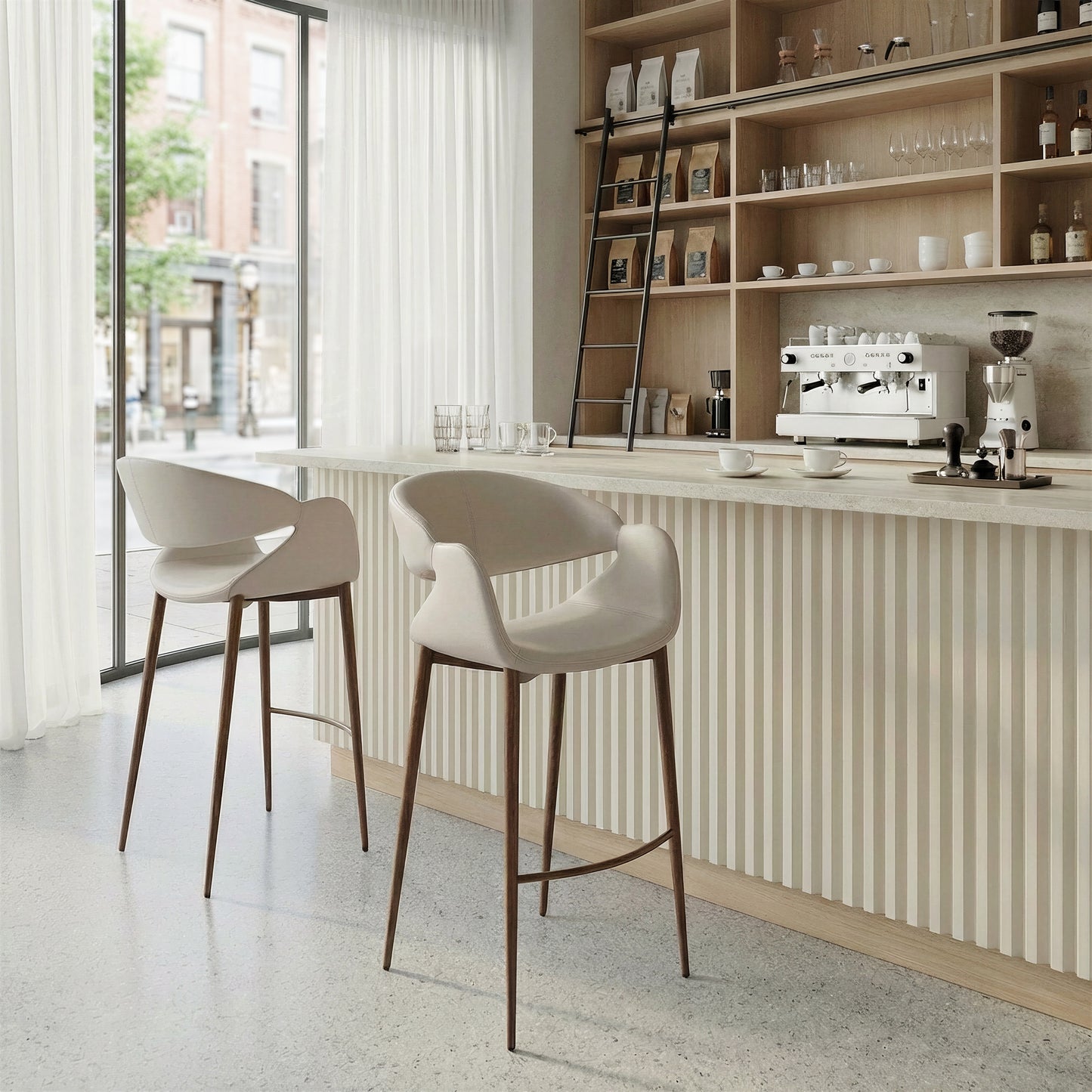 Limay Barstool Beige & Walnut - 8