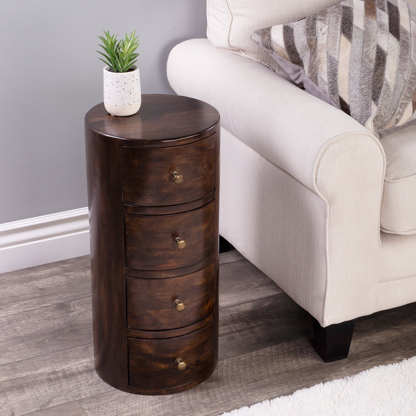 Liam Wood End Table with Storage in Dark Brown  1176117