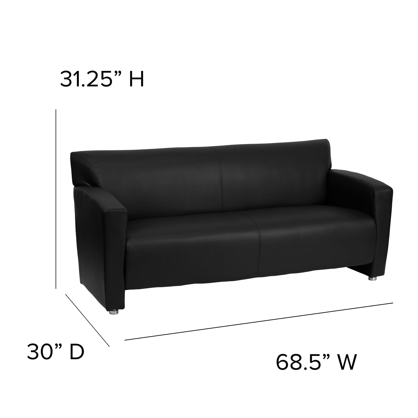 Black Leather Sofa 222-3-BK-GG