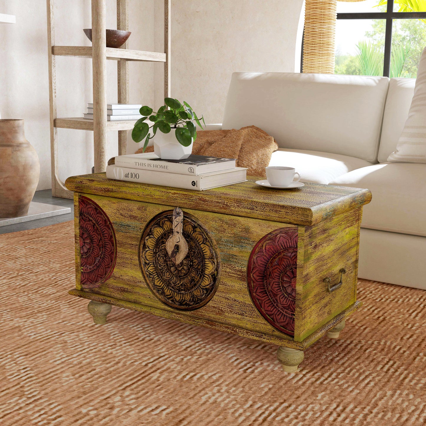Mesa Carved Wood Trunk Coffee Table in Assorted  3140290