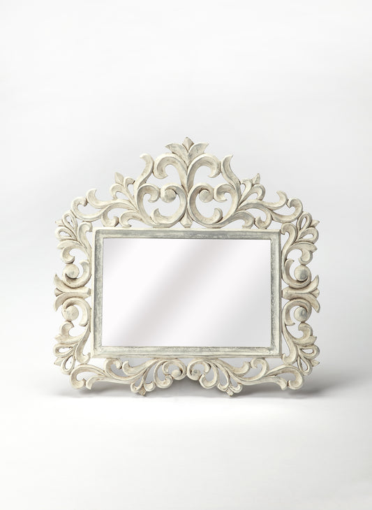 Favart Carved Wall Mirrored in White  3681290