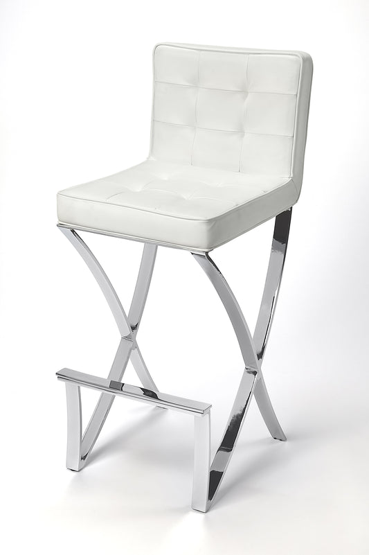 Darcy Chrome Plated Faux Leather 28.5" Bar Stool in White  5325411